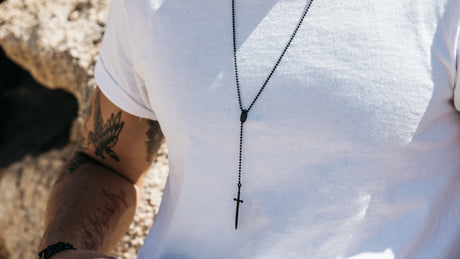 stainless steel modern rosary necklace