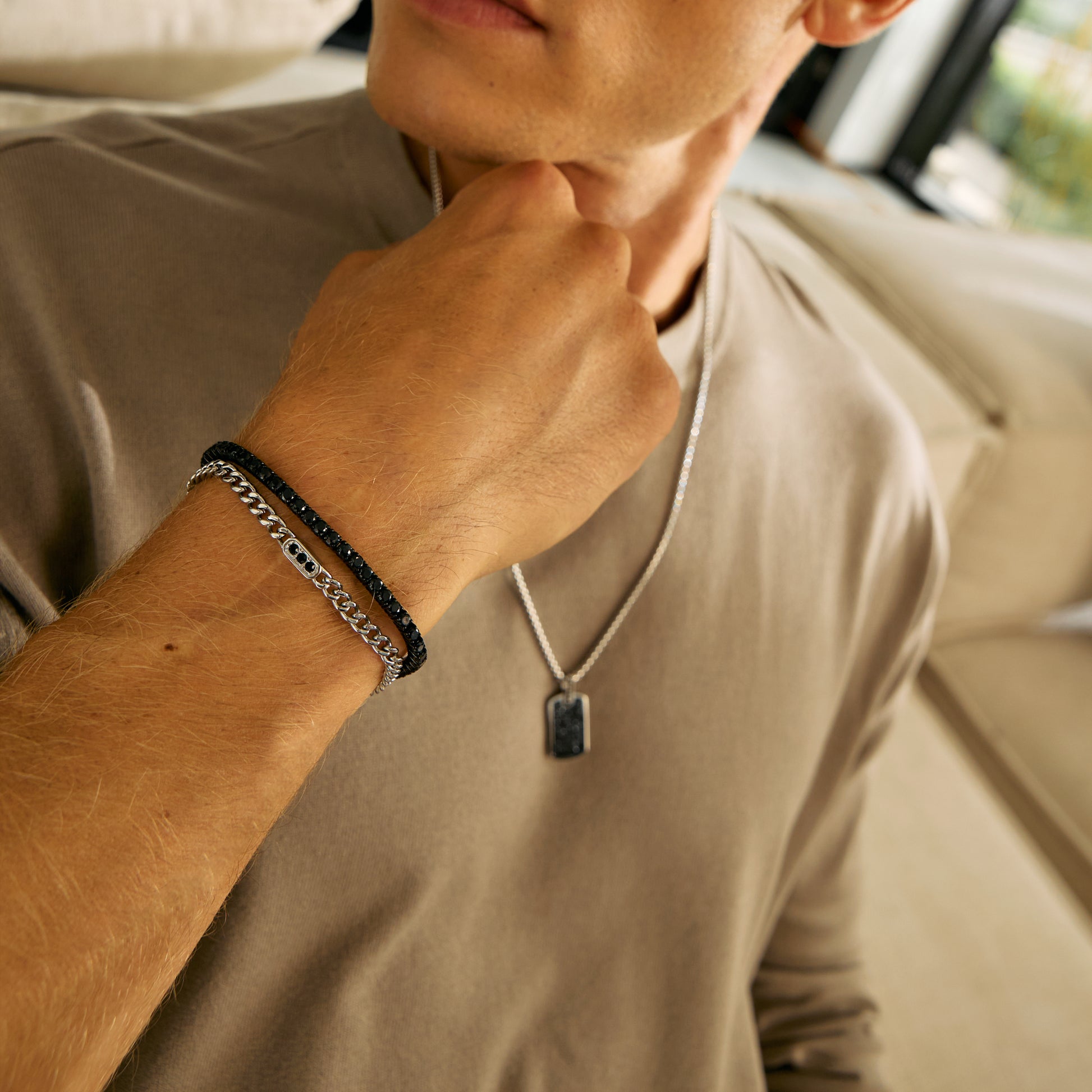 Black Stone Cuban Link Bracelet - Mens Steel Bracelets - The Steel Shop