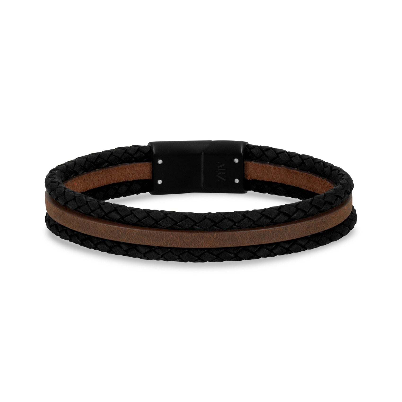 Triple Row Black & Brown Leather Bracelet