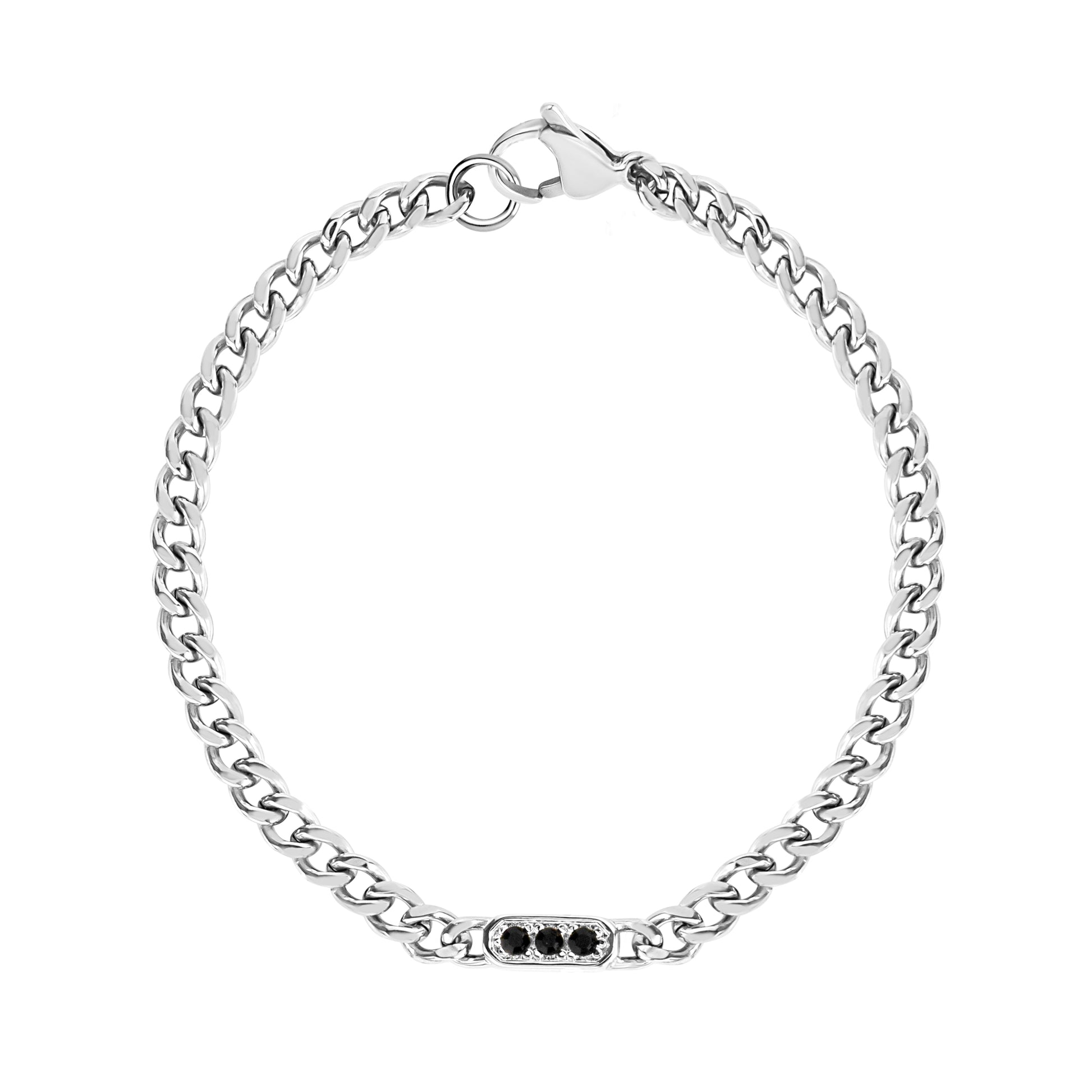 Black Stone Cuban Link Bracelet - Mens Steel Bracelets - The Steel Shop