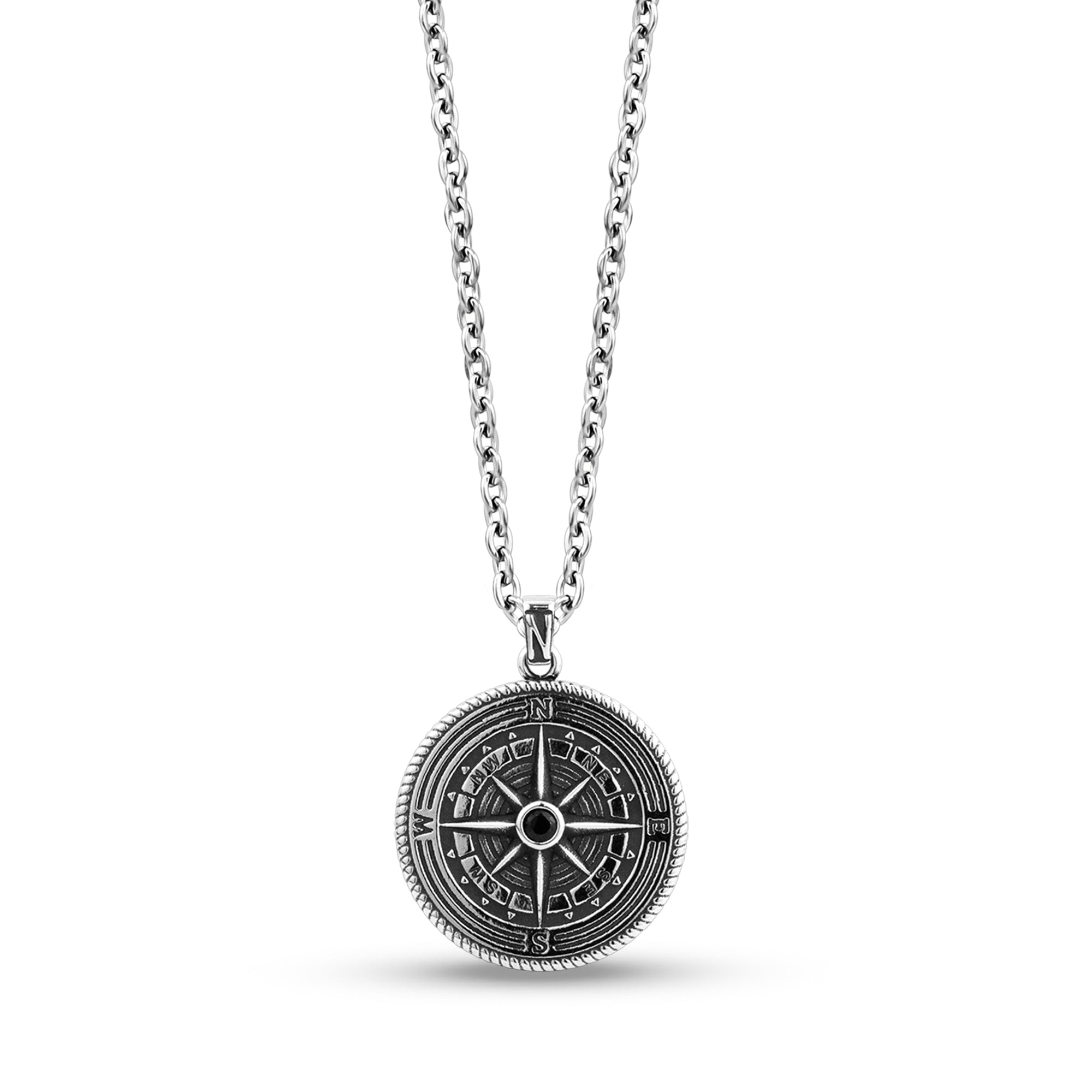 Black Stone Detailed Compass Engravable Pendant – The Steel Shop