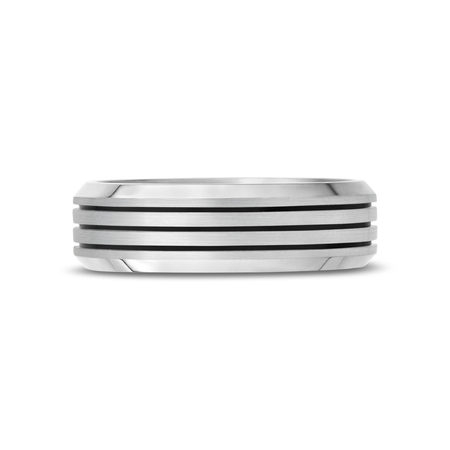 Black Lined Beveled Edge Band - Men Ring - The Steel Shop