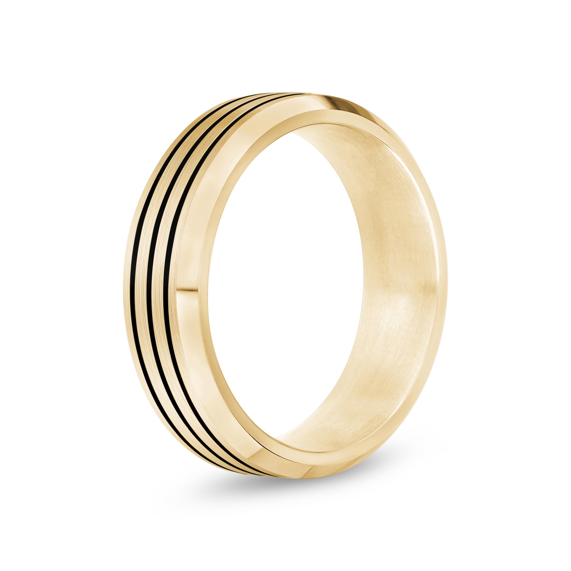 Black Lined Beveled Edge Band - Men Ring - The Steel Shop