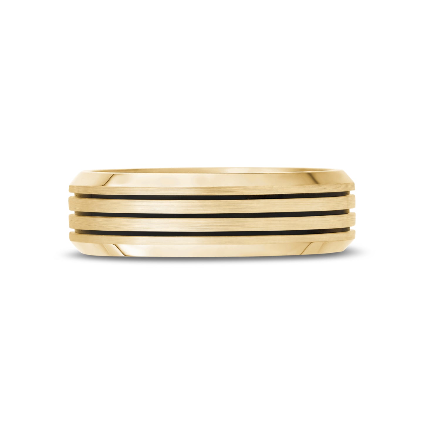 Black Lined Beveled Edge Band - Men Ring - The Steel Shop