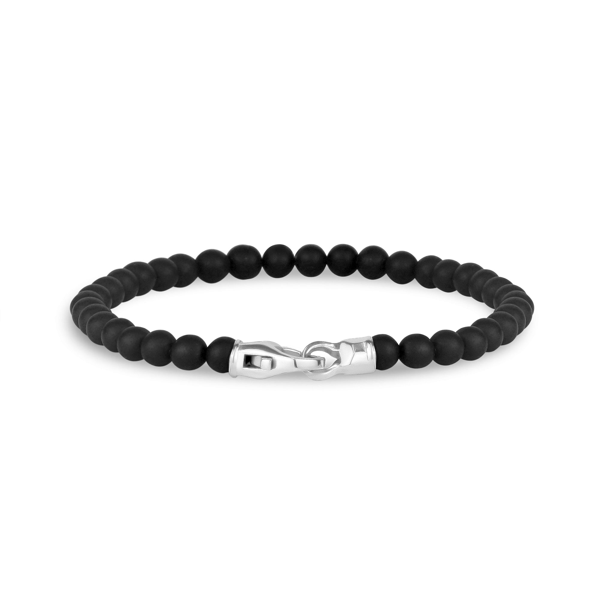 4mm Matte Black Onyx Stainless Steel Clasp Bead Bracelet – The