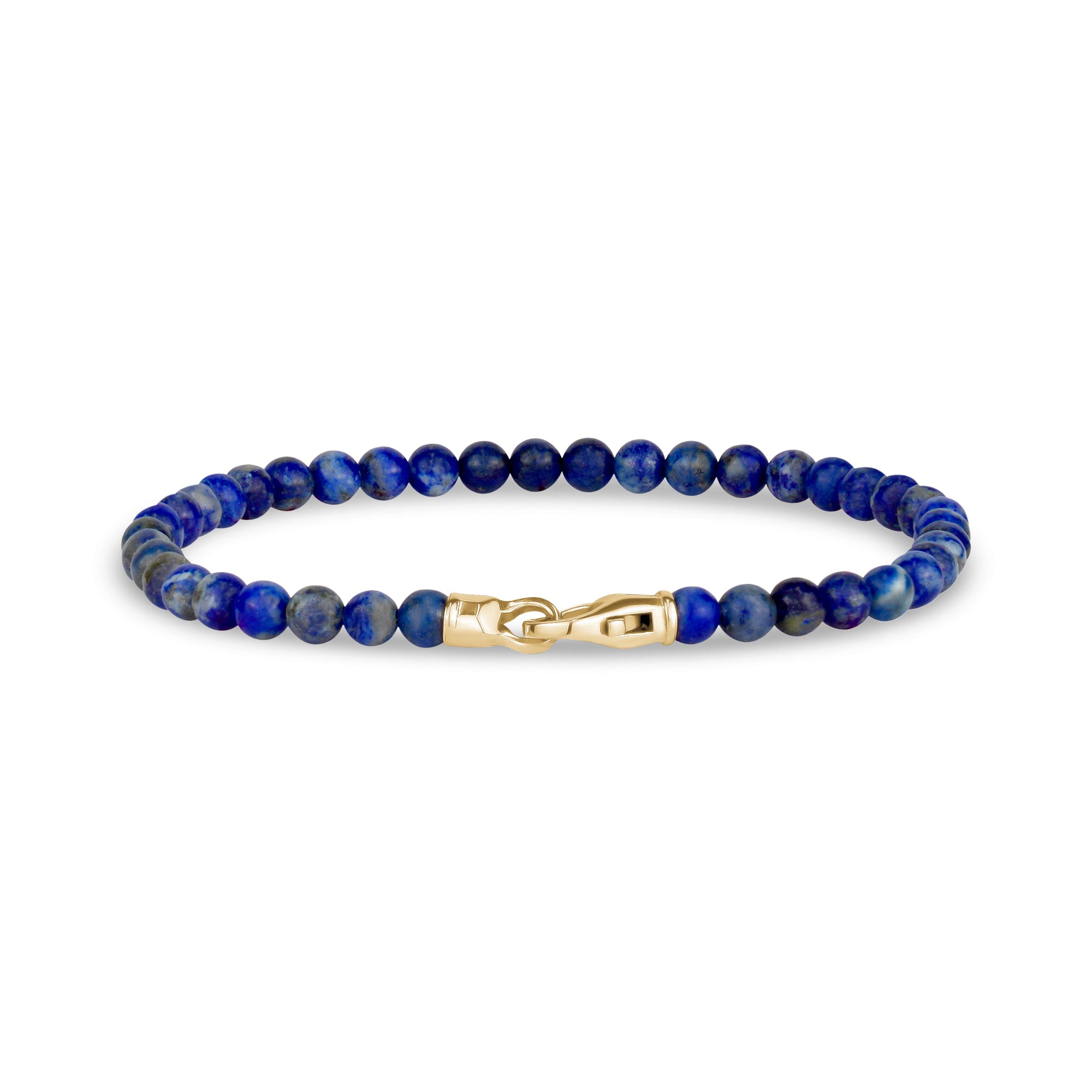 4mm Blue Lapis Lazuli Gold Stainless Steel Clasp Bead Bracelet