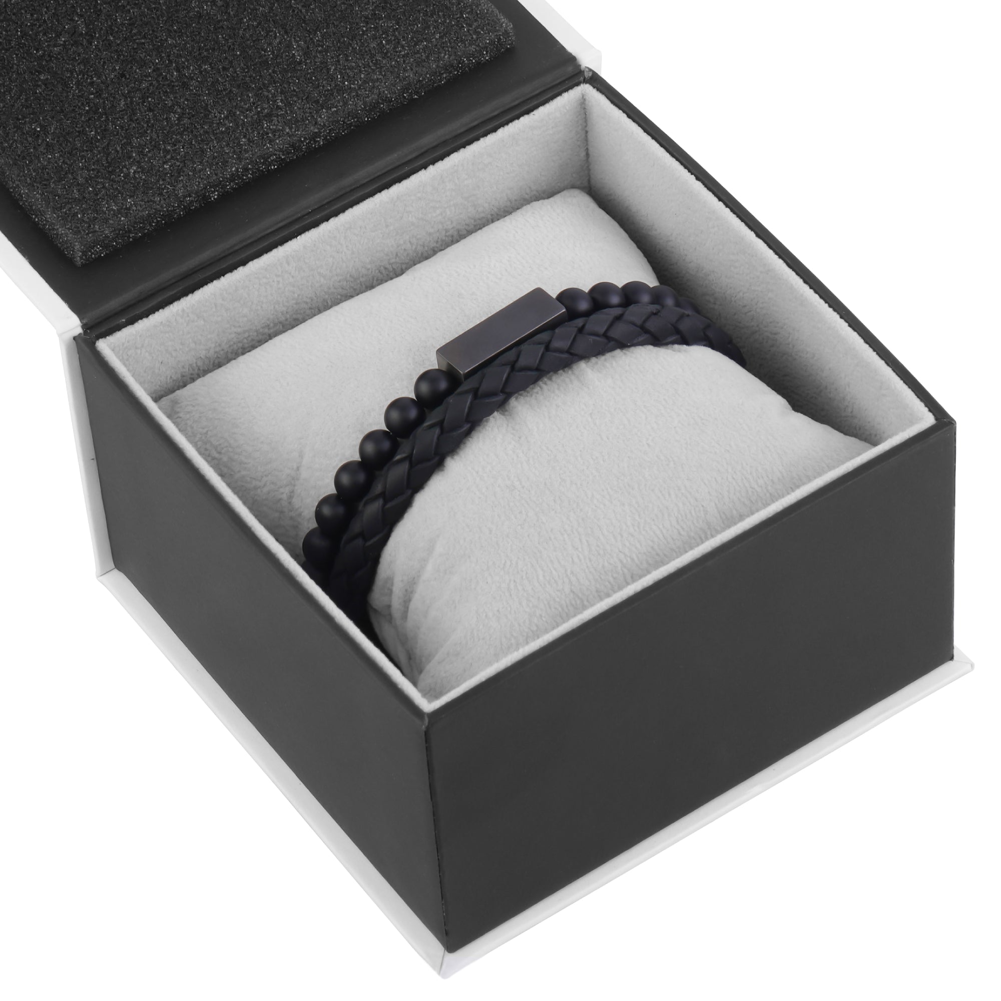 Engravable Leather and Beaded Midnight Bracelets Stack | 6MM – The