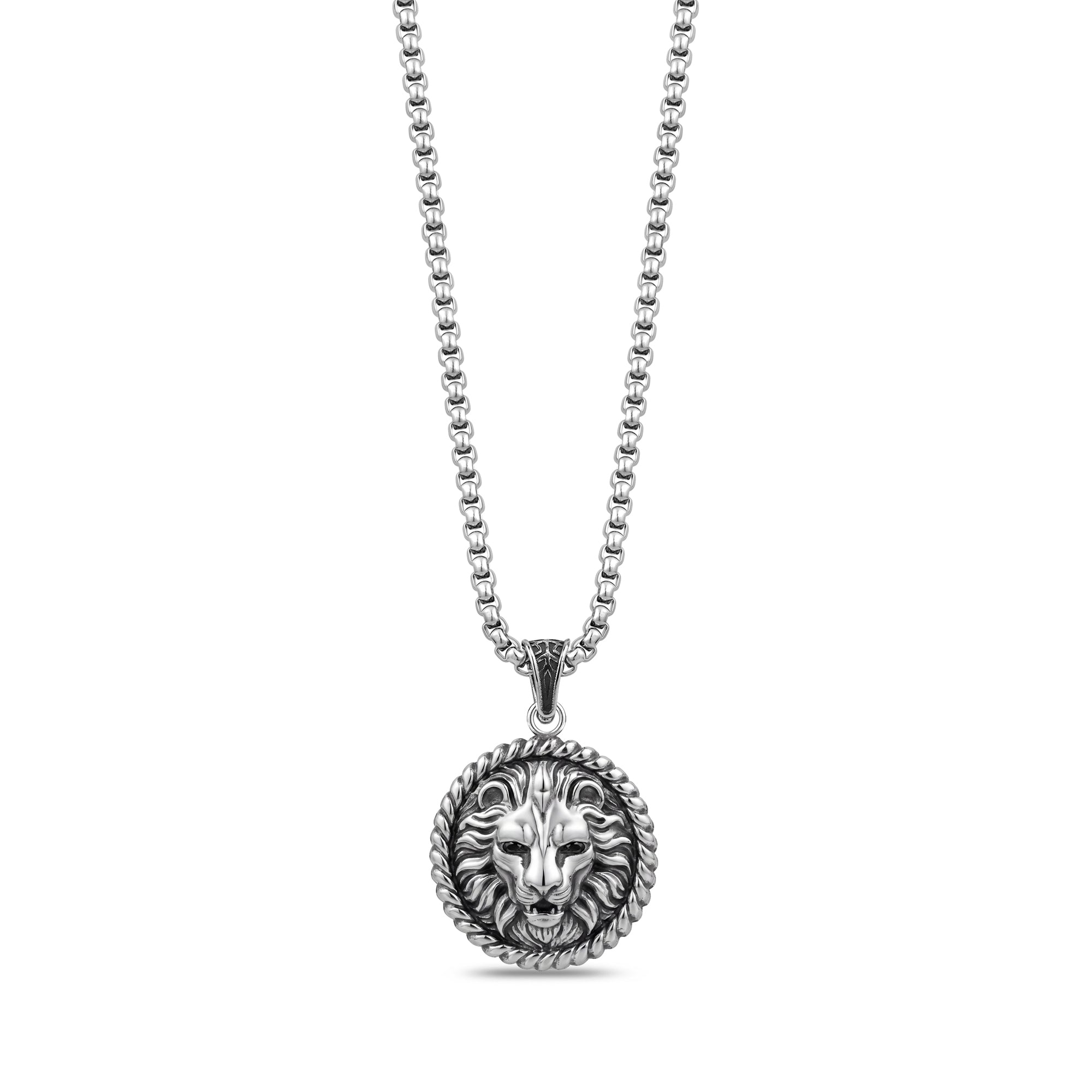 Lion Head Pendant Necklace for Men, 316L Steel, 22