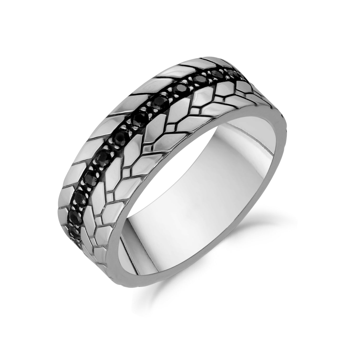 7mm Black Stone Detailed Band - Men Ring - The Steel Shop