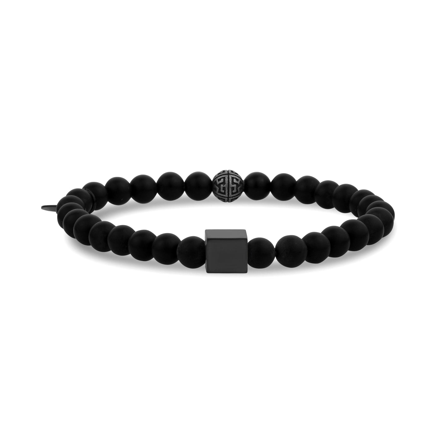 Personalized 6mm Black Matte Onyx Square Cube Bead Engravable Bracelet