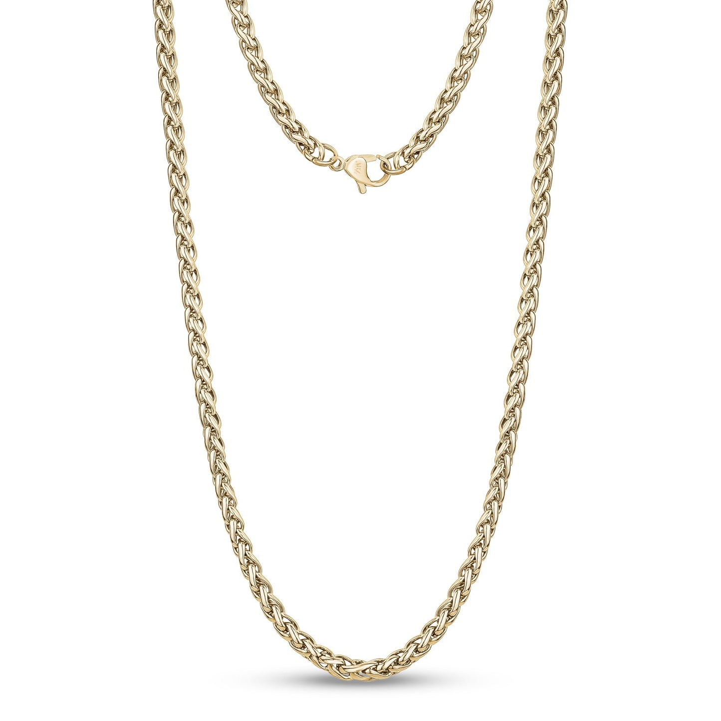 Men Necklace - 4mm Gold Stainless Steel Round Franco Wheat Chain Necklace