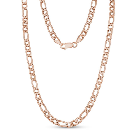 Men Necklace - 7mm Rose Gold Stainless Steel Figaro Link Chain Necklace