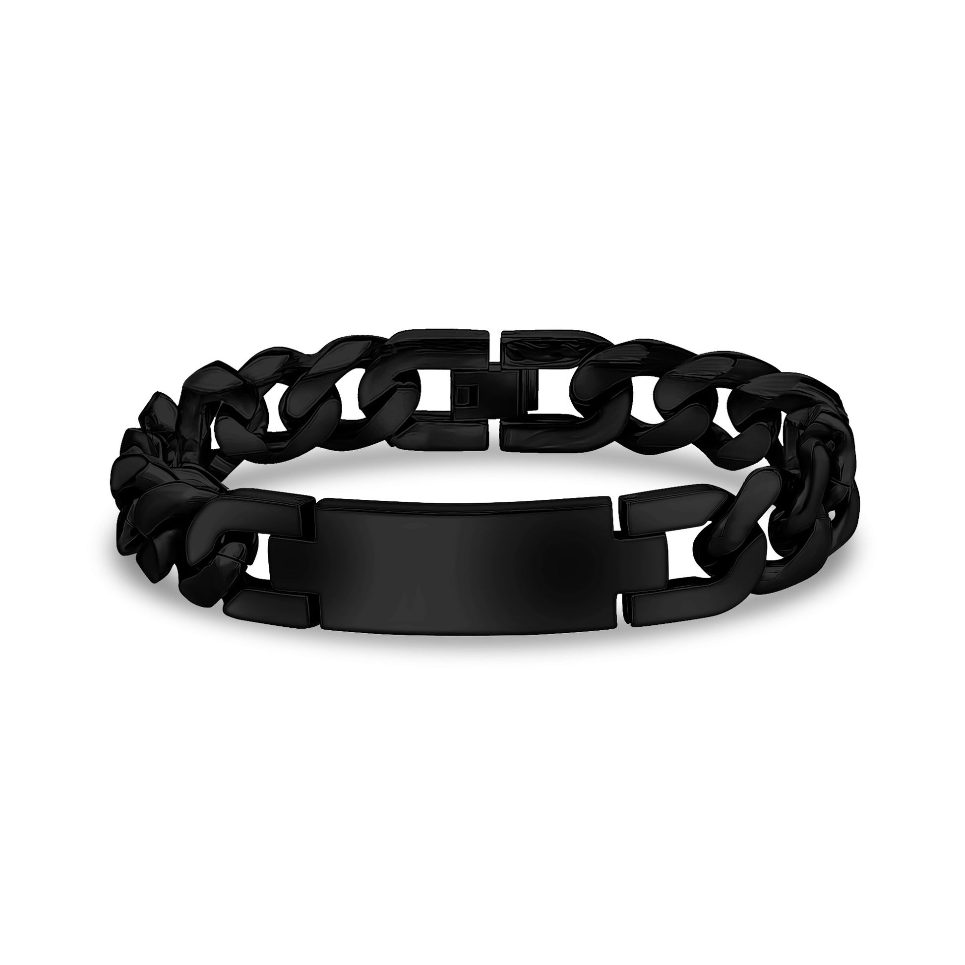 Mens Steel Bracelets - 14mm Black Bulky Steel Cuban Link ID Engravable Bracelet