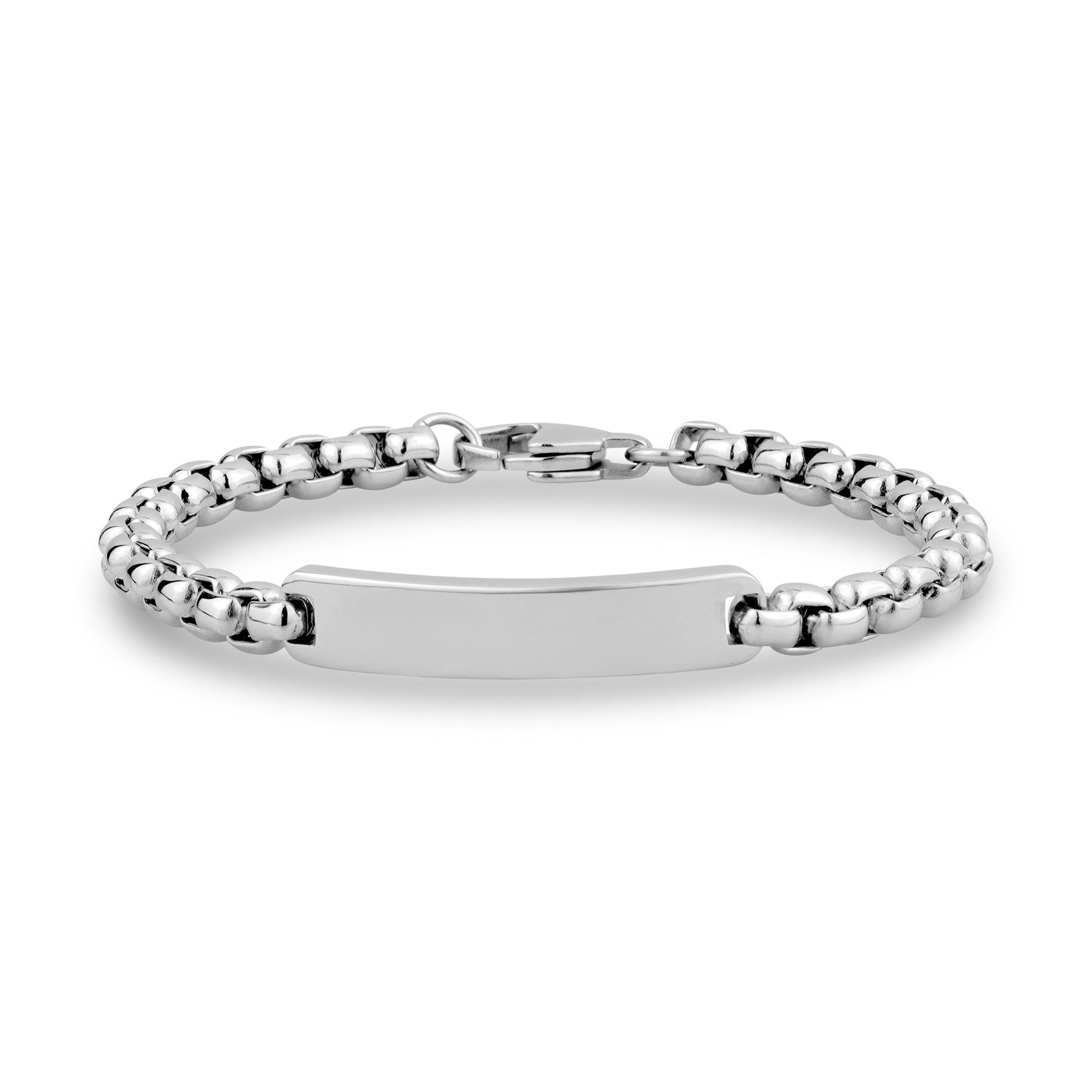 Mens Steel Bracelets - 6mm Round Box Engravable ID Steel Bracelet