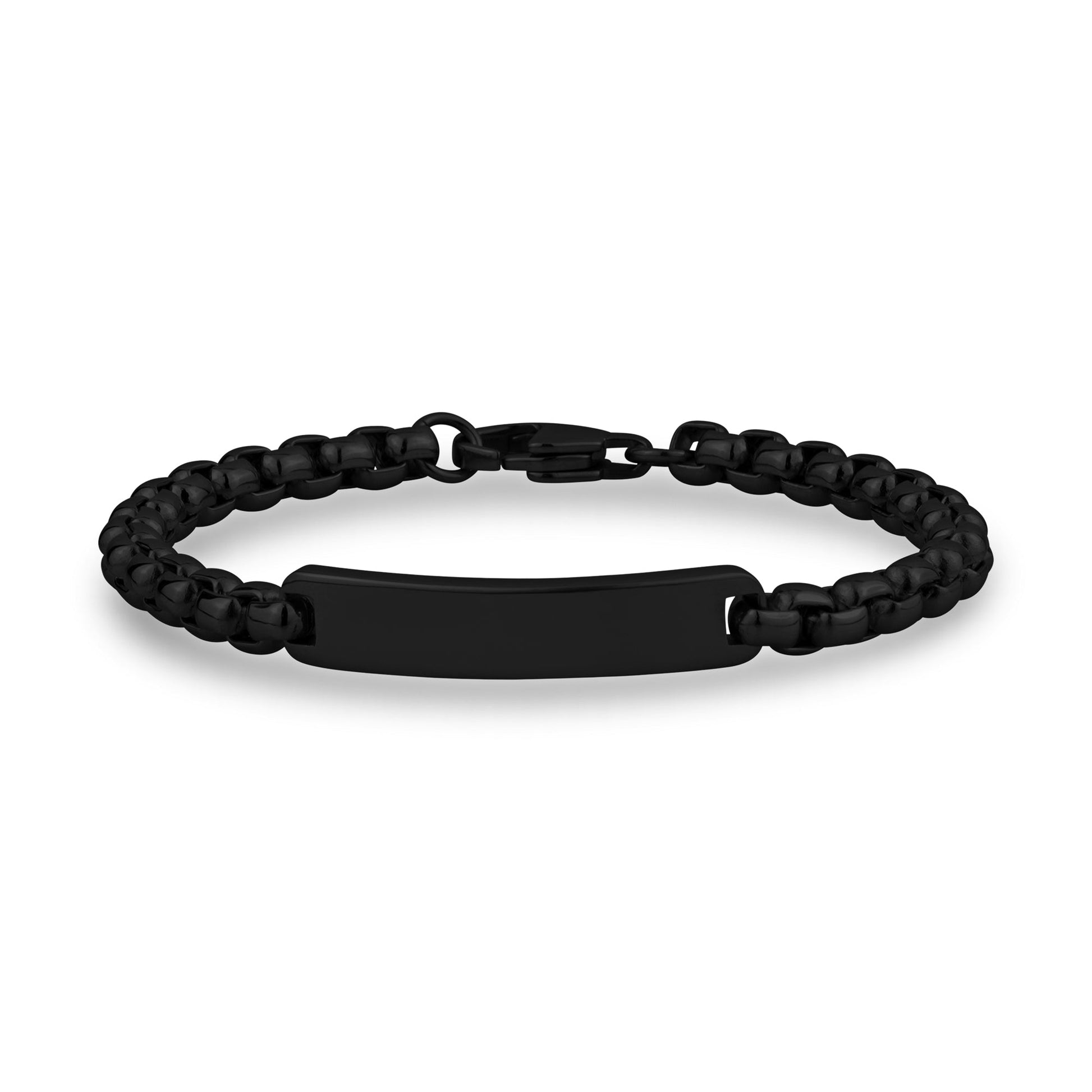 Mens Steel Bracelets - 6mm Round Box Engravable ID Black Bracelet