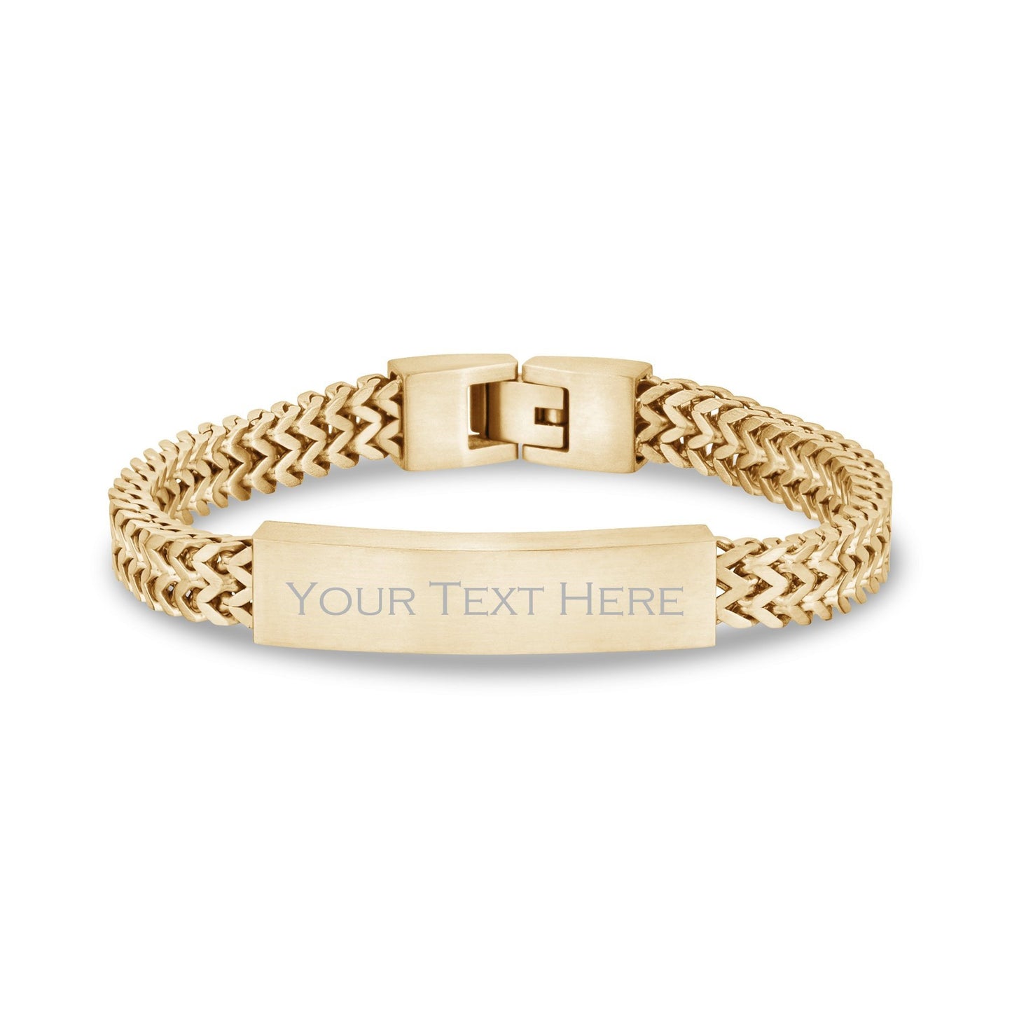 Mens Steel Bracelets - Engravable Double Franco Link Matte Gold Steel ID Bracelet