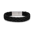 Mens Steel Leather Bracelets - 12mm Black Leather Engravable Steel Bracelet