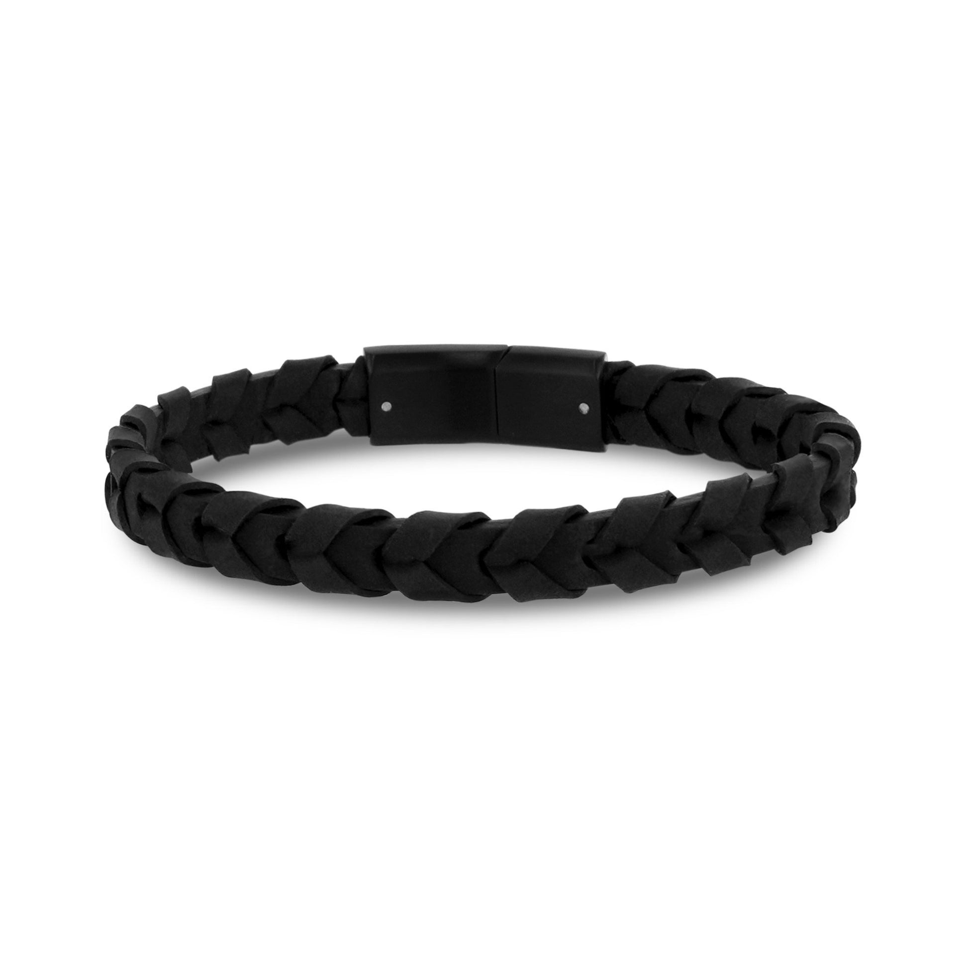 Mens Steel Leather Bracelets - 8mm Tire Track Engravable Leather Bracelet