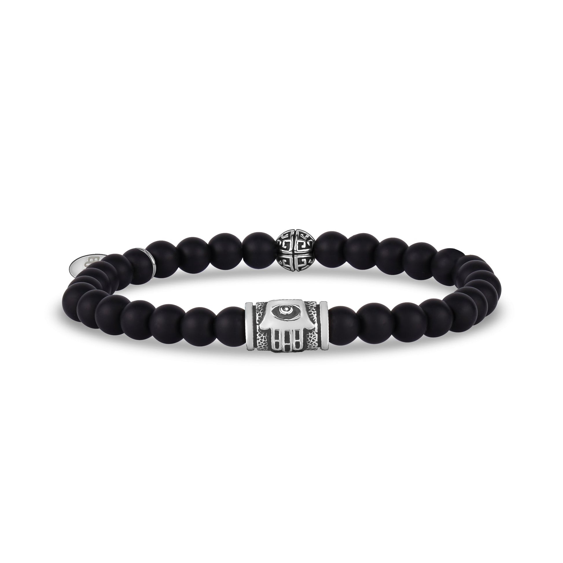 Unisex Bead Bracelet - 6mm Hamsa Matte Black Onyx Stretch Bead Bracelet
