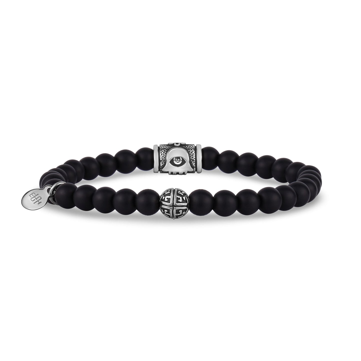 Unisex Bead Bracelet - 6mm Hamsa Matte Black Onyx Stretch Bead Bracelet