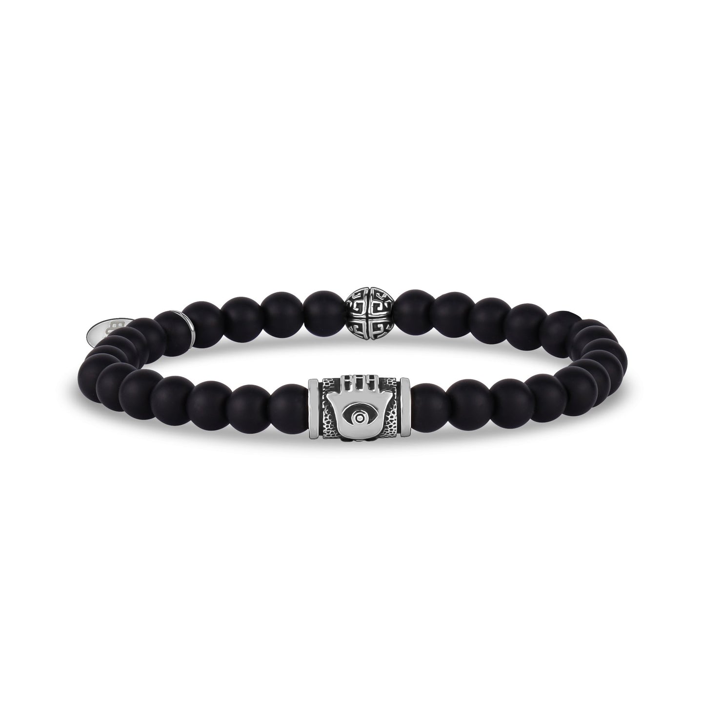 Unisex Bead Bracelet - 6mm Hamsa Matte Black Onyx Stretch Bead Bracelet