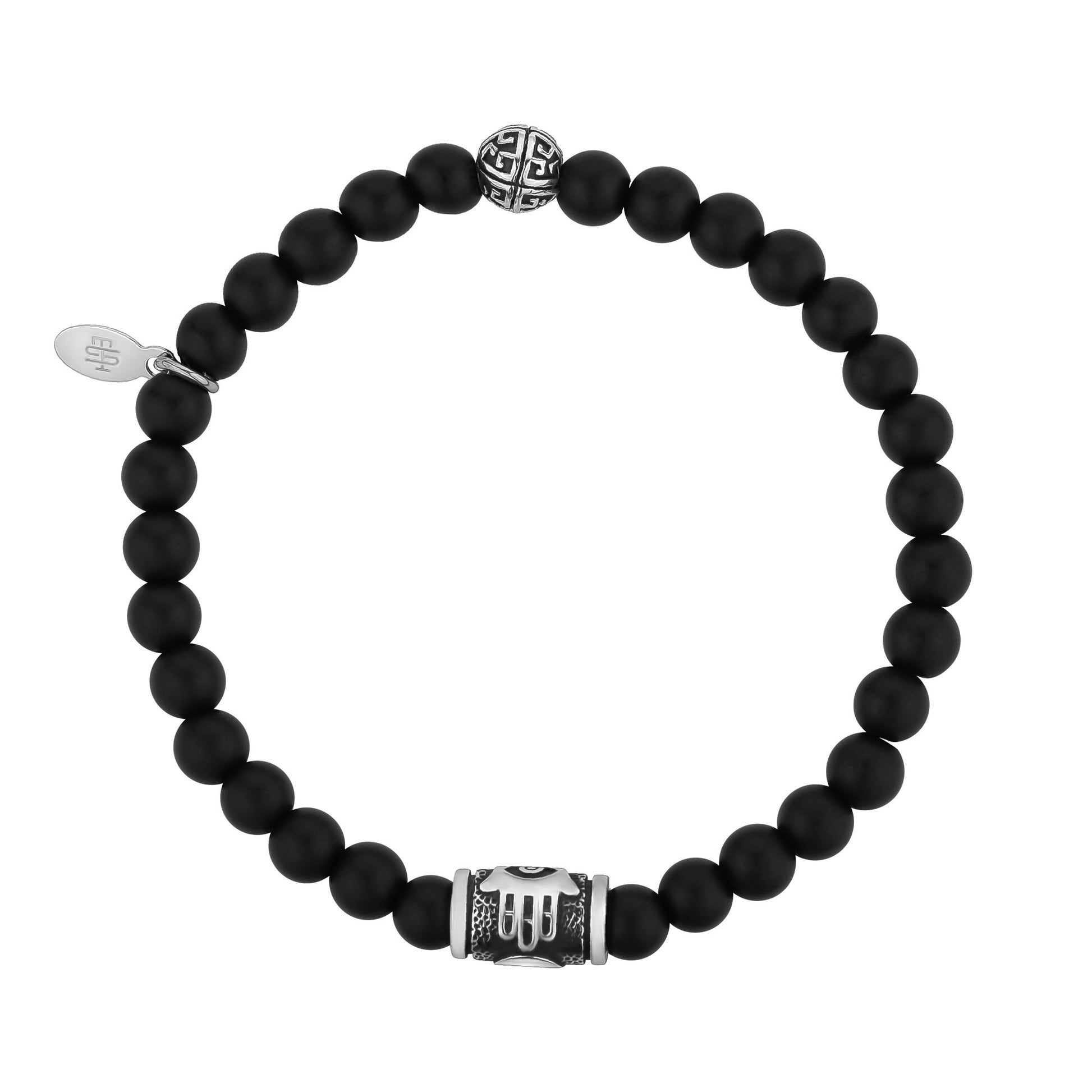 Unisex Bead Bracelet - 6mm Hamsa Matte Black Onyx Stretch Bead Bracelet