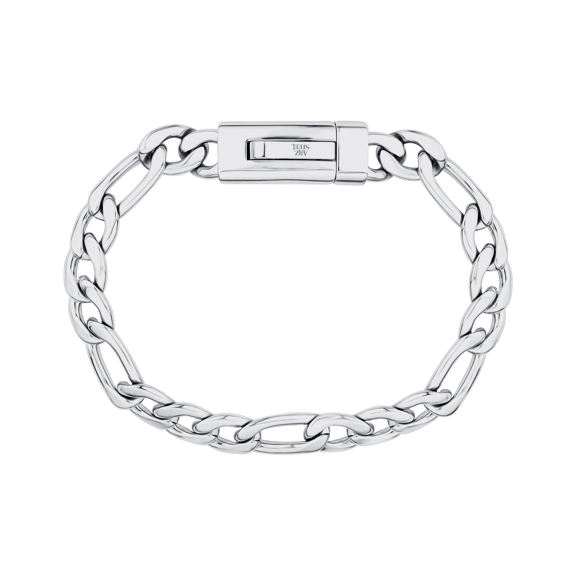 Unisex Steel Bracelet - 9mm Stainless Steel Figaro Link Engravable Bracelet