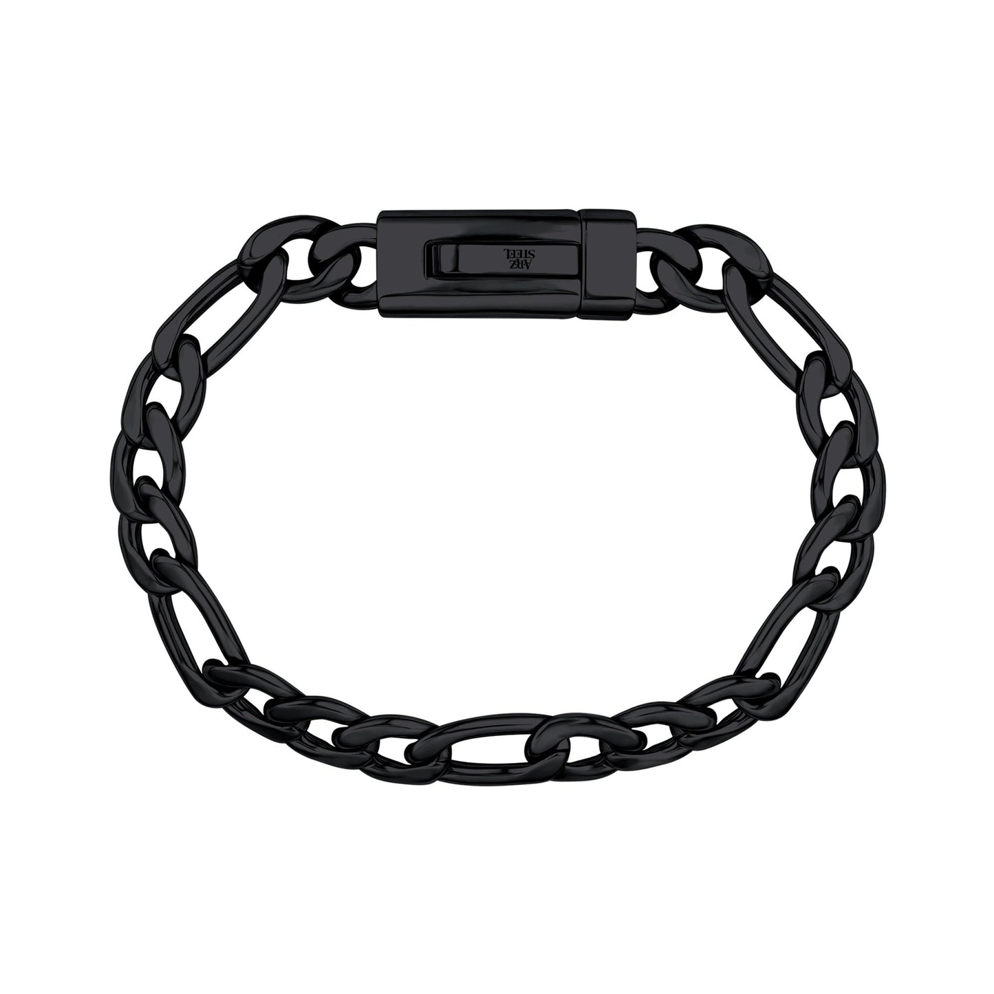 Unisex Steel Bracelet - 9mm Black Figaro Link Engravable Bracelet