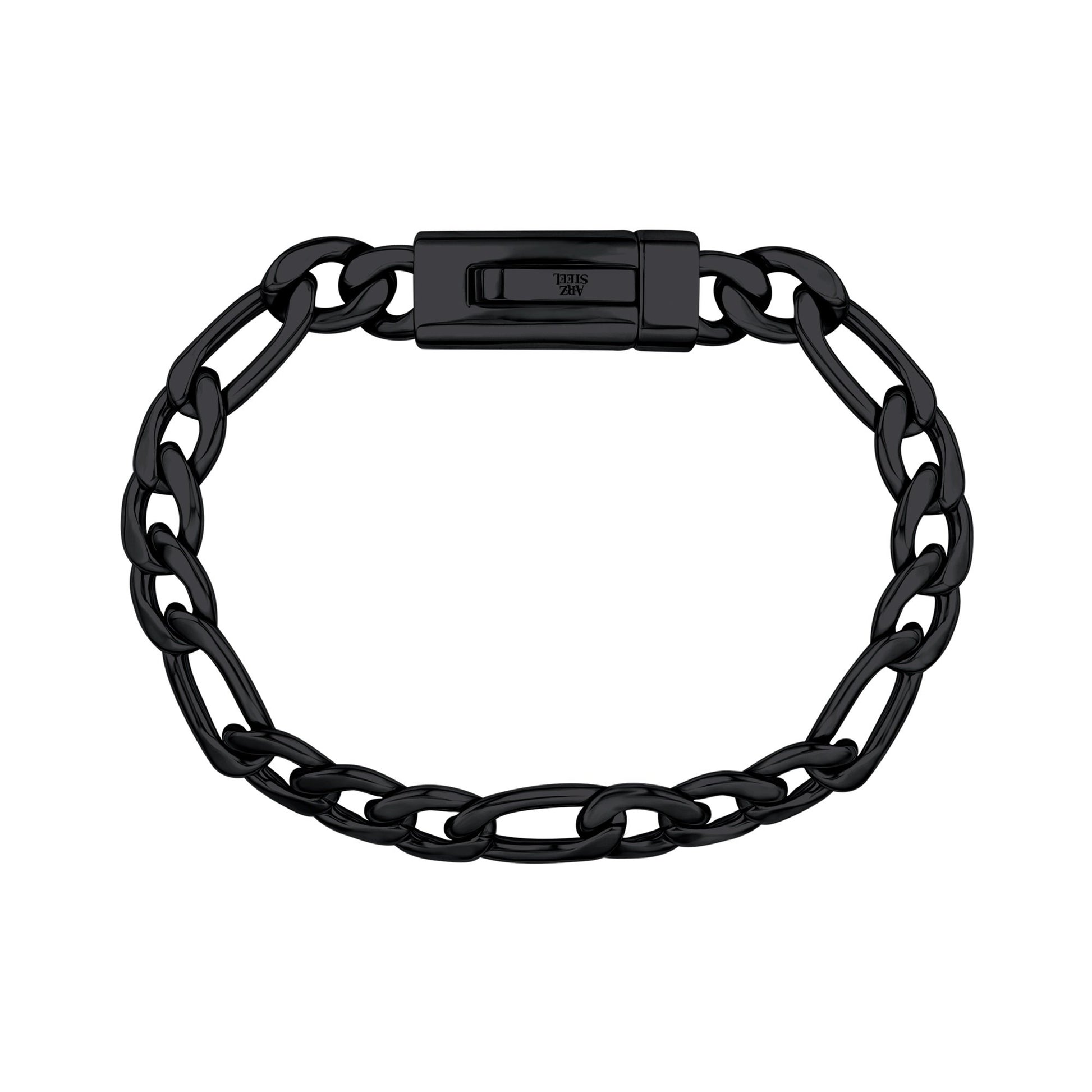 Unisex Steel Bracelet - 9mm Black Figaro Link Engravable Bracelet