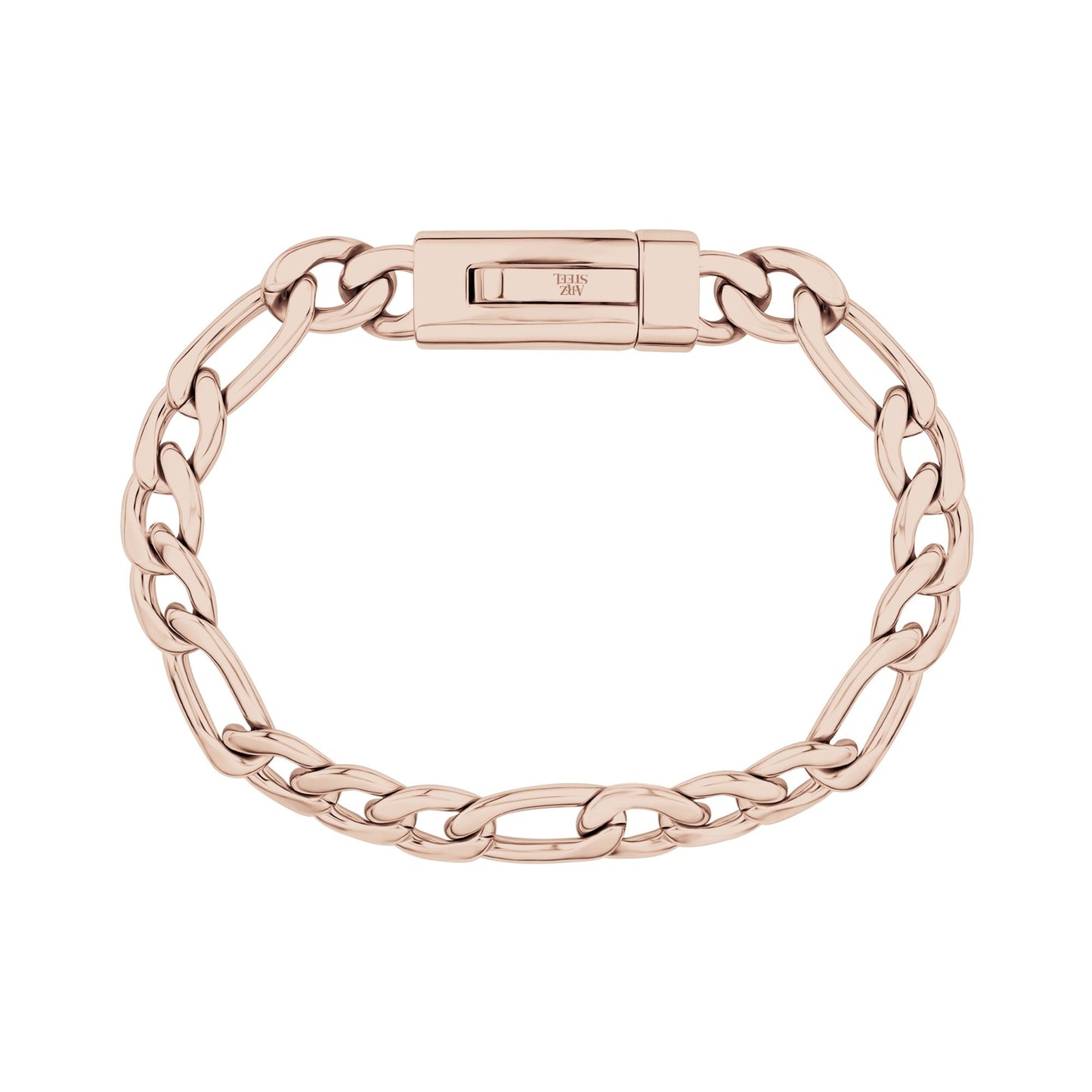 Unisex Steel Bracelet - 9mm Rose Gold Figaro Link Engravable Bracelet