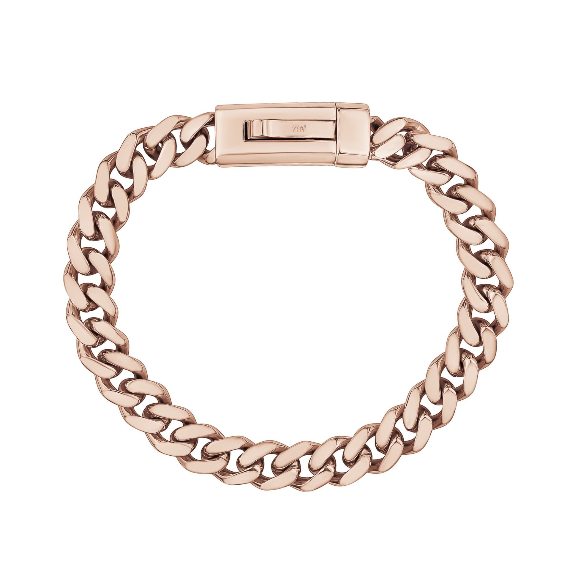 Unisex Steel Bracelet - 9mm Rose Gold Stainless Steel Cuban Link Engravable Bracelet