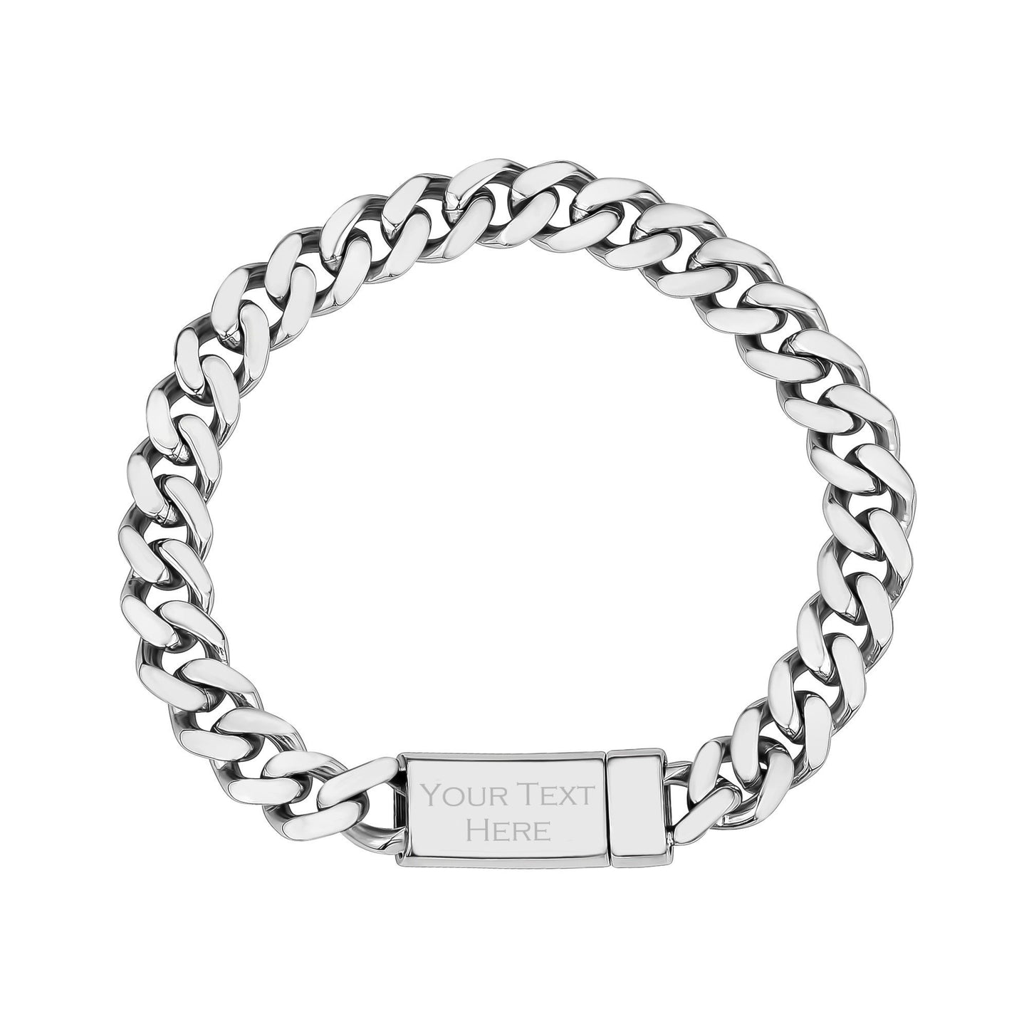 Unisex Steel Bracelet - 9mm Stainless Steel Cuban Link Engravable Bracelet