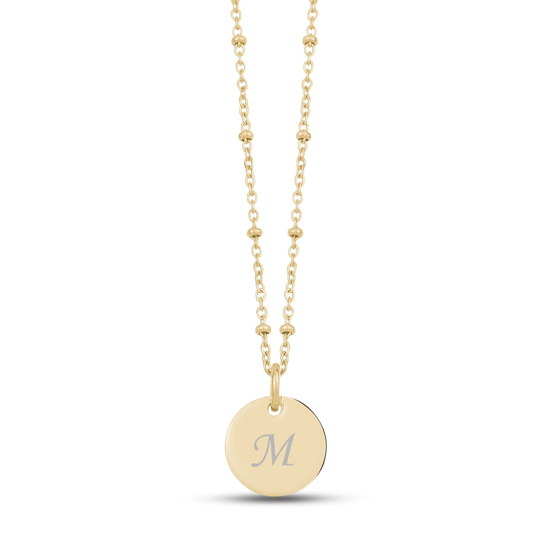 Women Pendant - Engravable Gold Beaded Chain Round Pendant