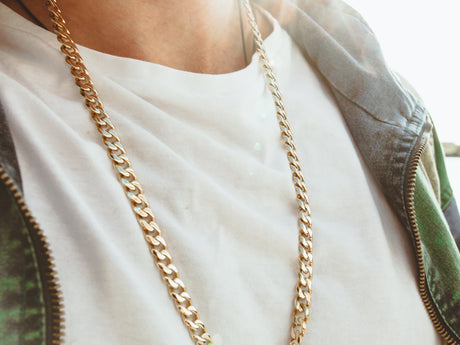 gold steel cuban link chain necklace