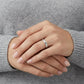 Enhanced Close-up of a polished 3mm stainless steel domed wedding band with intricate milgrain detailing on edges  