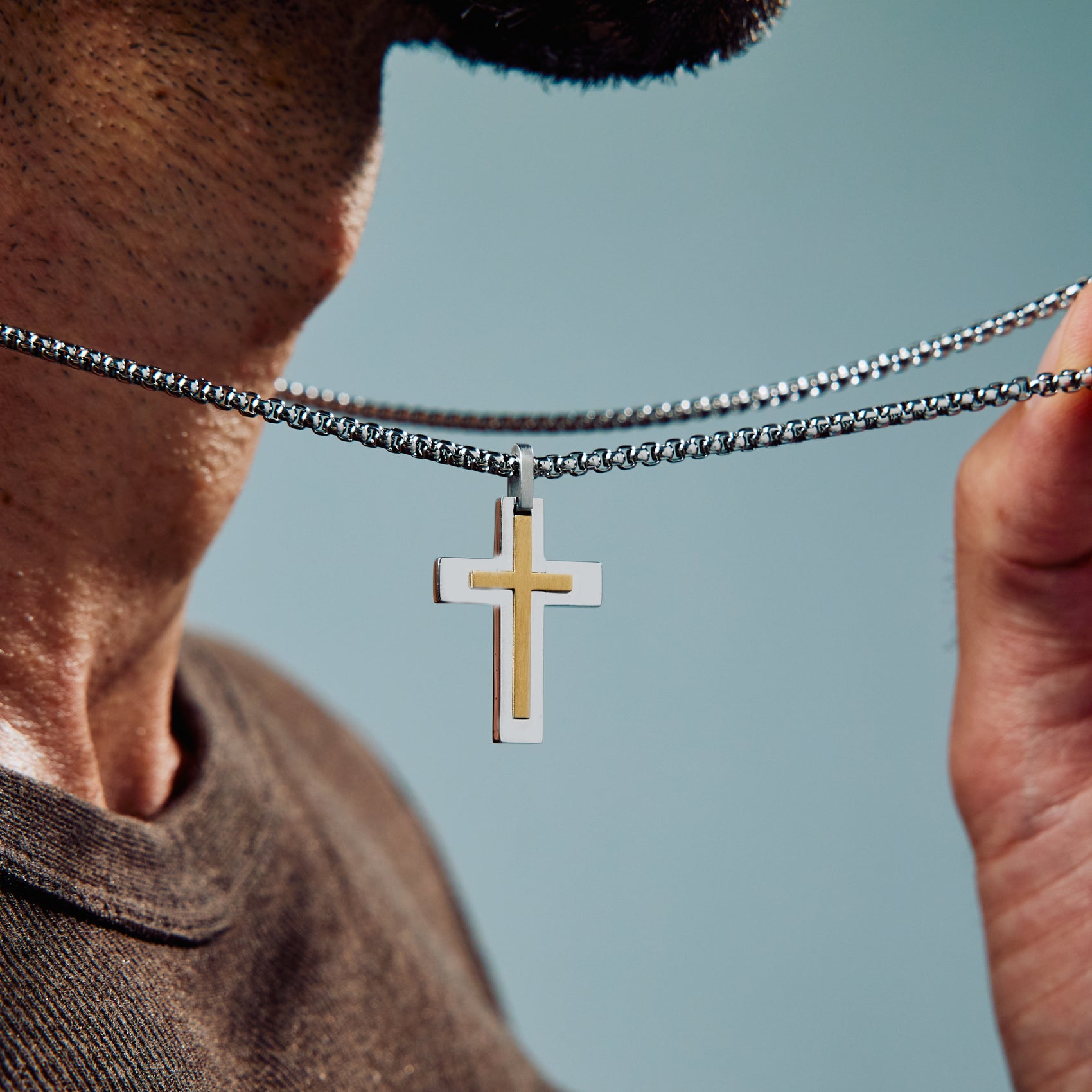 Two Tone Double Cross Pendant - Men Pendant - The Steel Shop