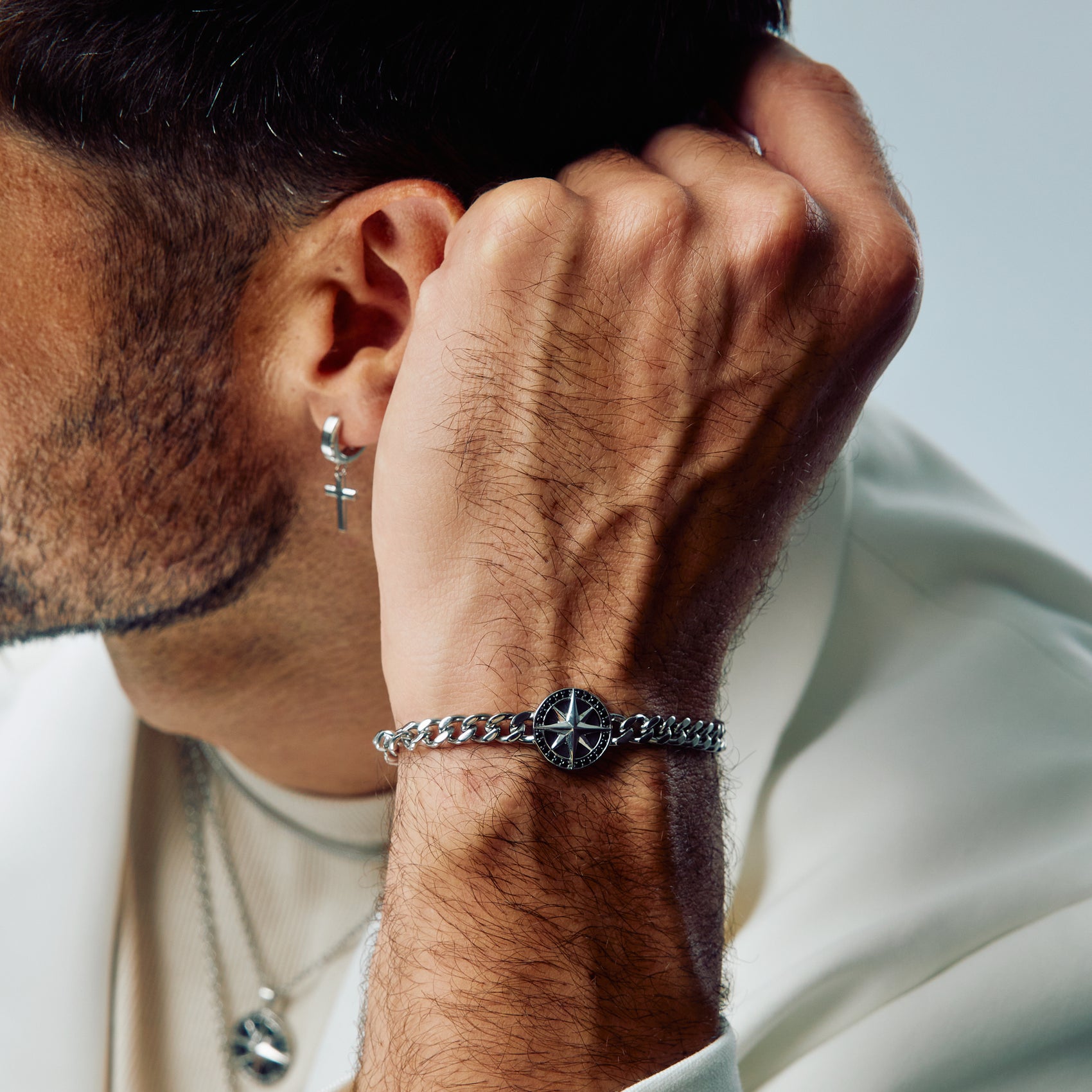 Stone-Set North Star Compass Bracelet - Mens Steel Bracelets - The Steel Shop