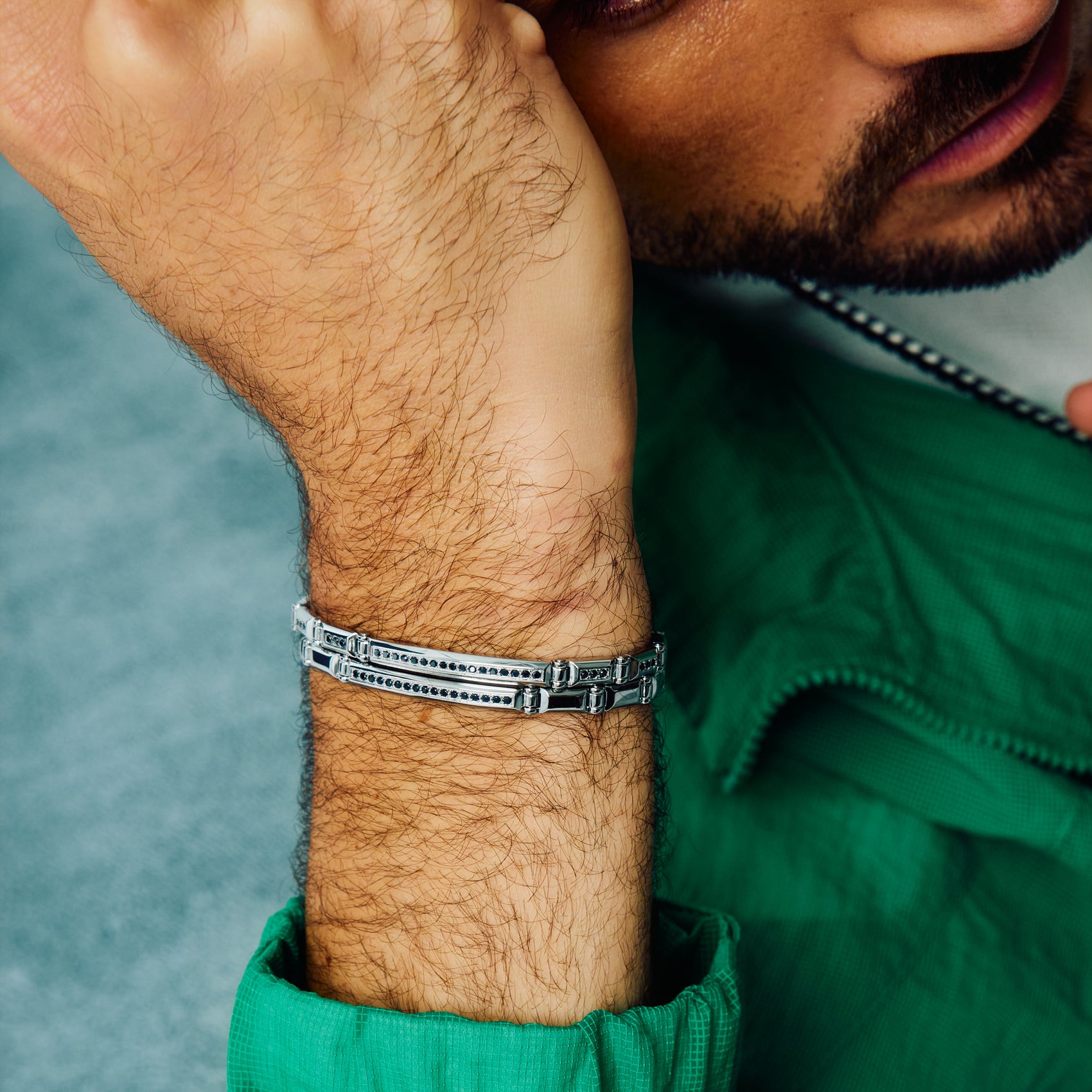 Iced Out Black Stone ID Link Bracelet - Mens Steel Bracelets - The Steel Shop