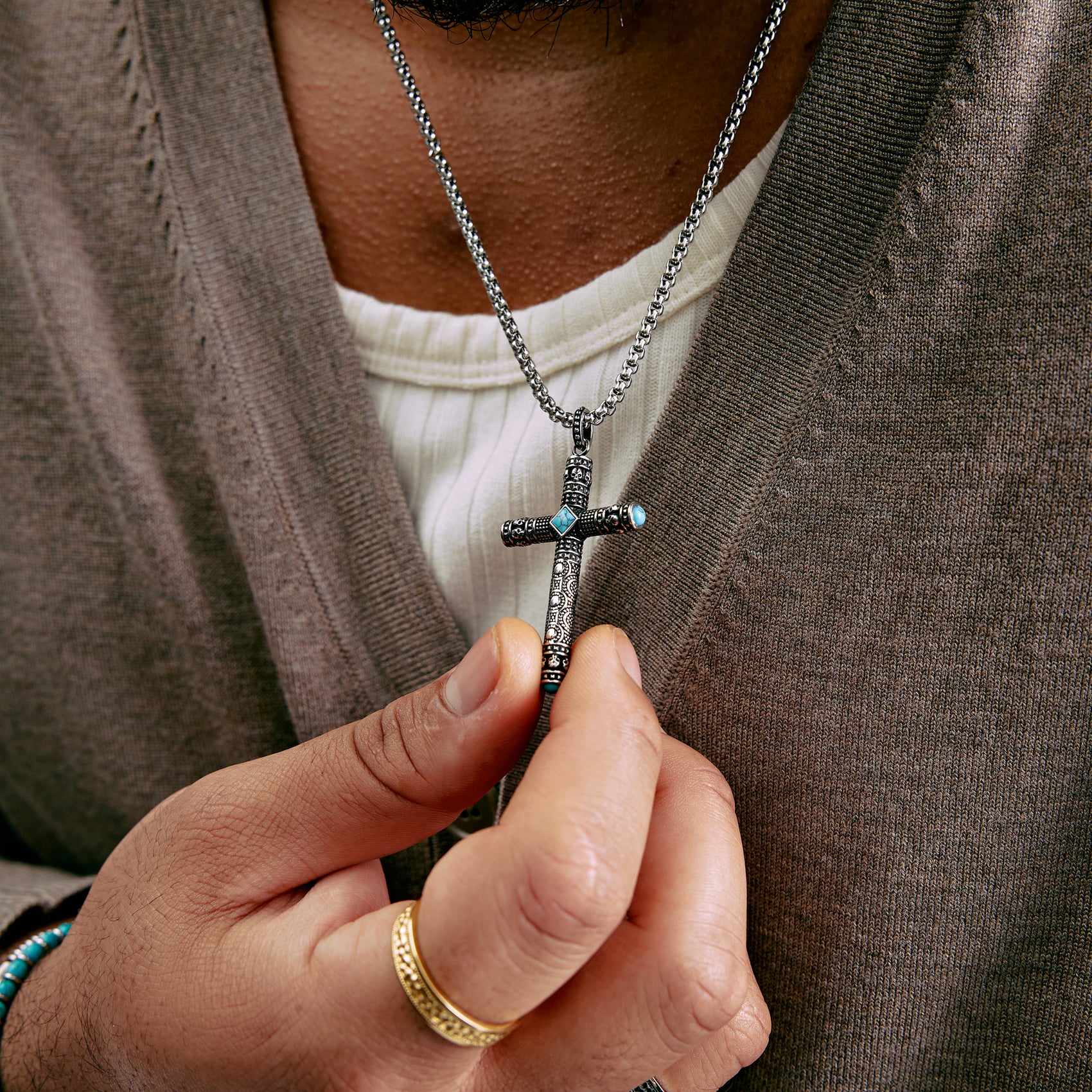 Skulls and Stones Large Cross Pendant - Men Pendant - The Steel Shop