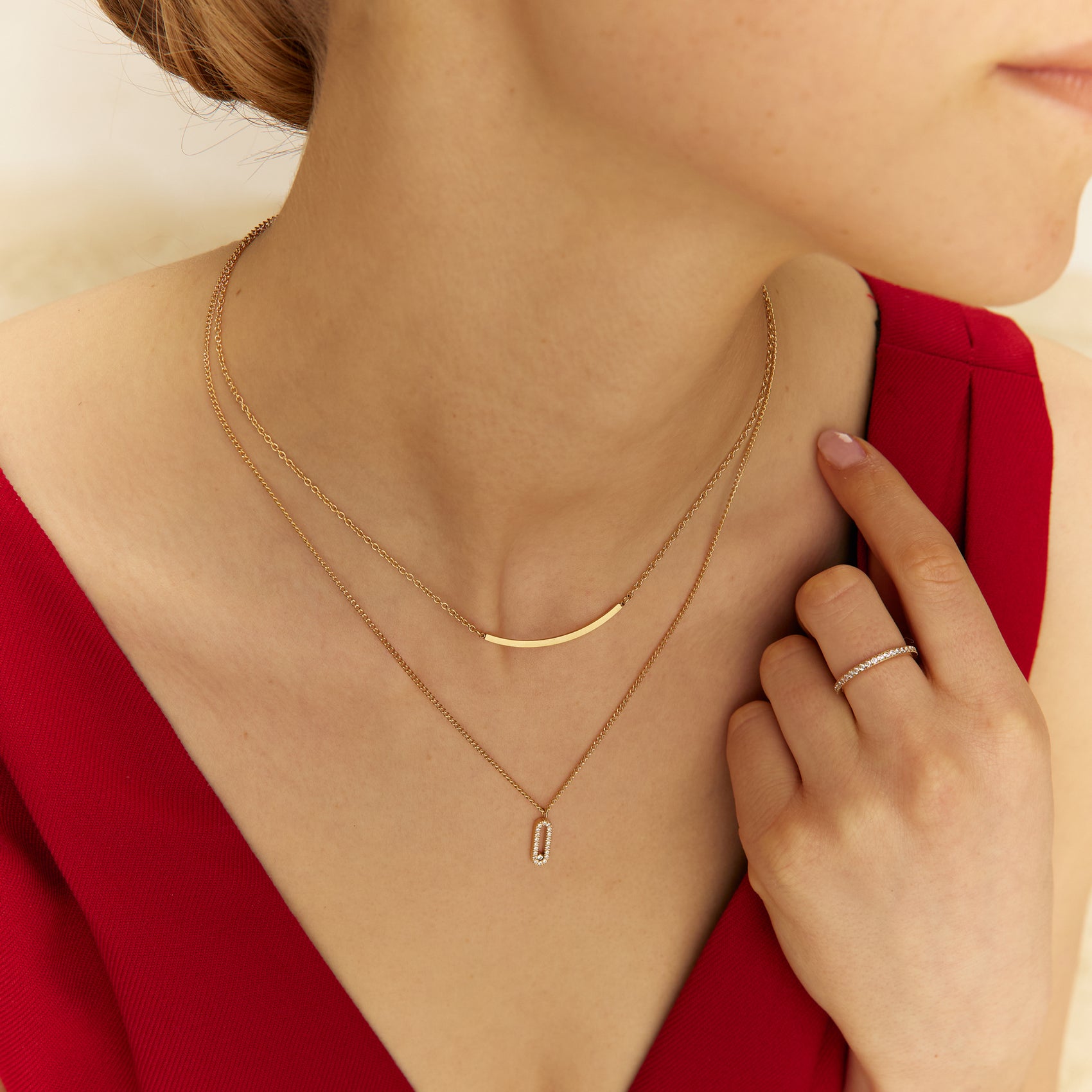 Layered Bar CZ Pendant Necklace - Women Pendant - The Steel Shop