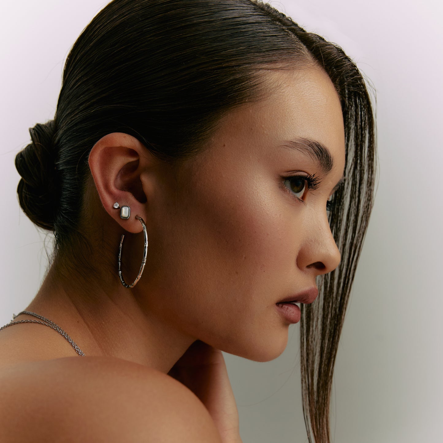 Faceted Slim Hoop Earrings