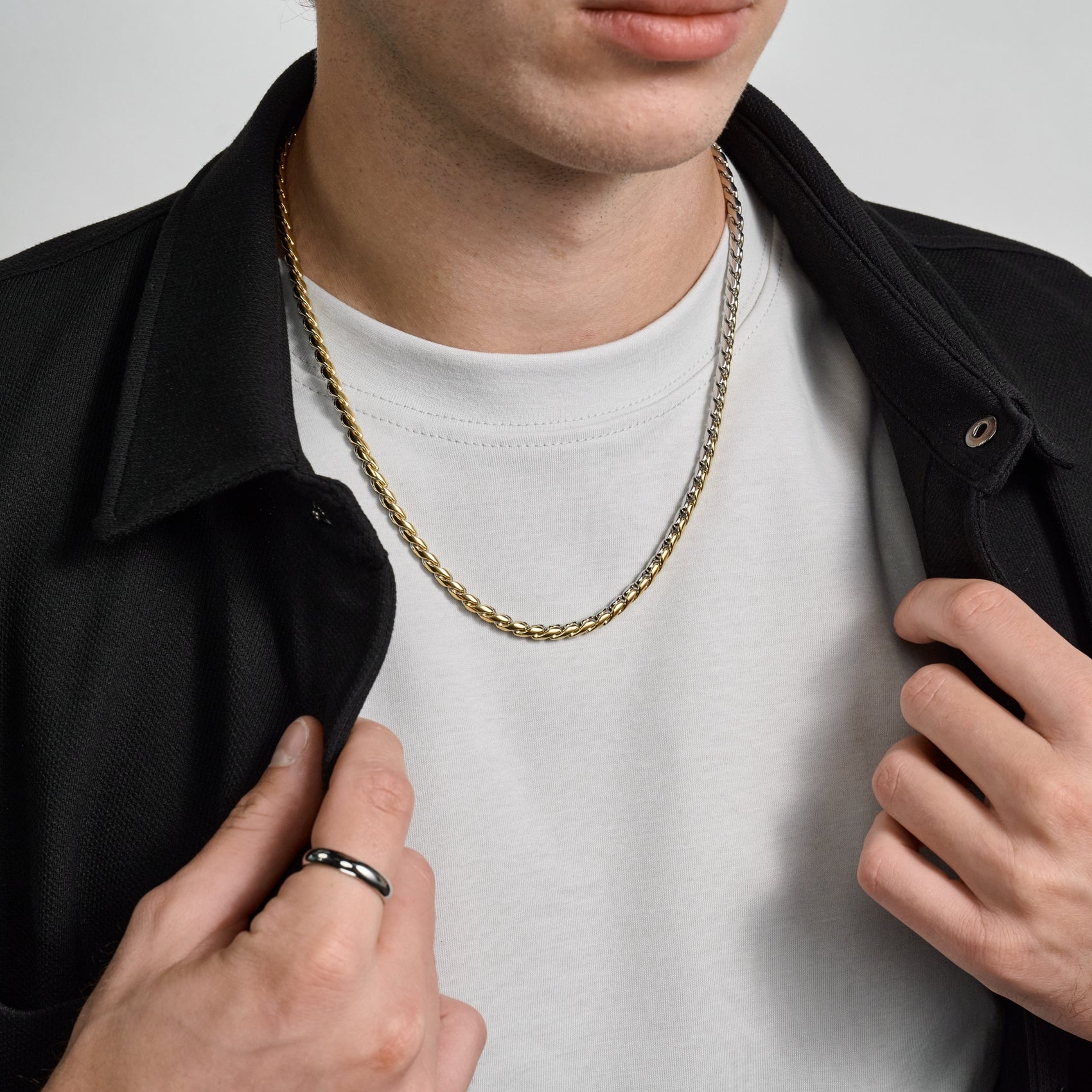 Two Tone Interlocking Link Chain - Men Necklace - The Steel Shop