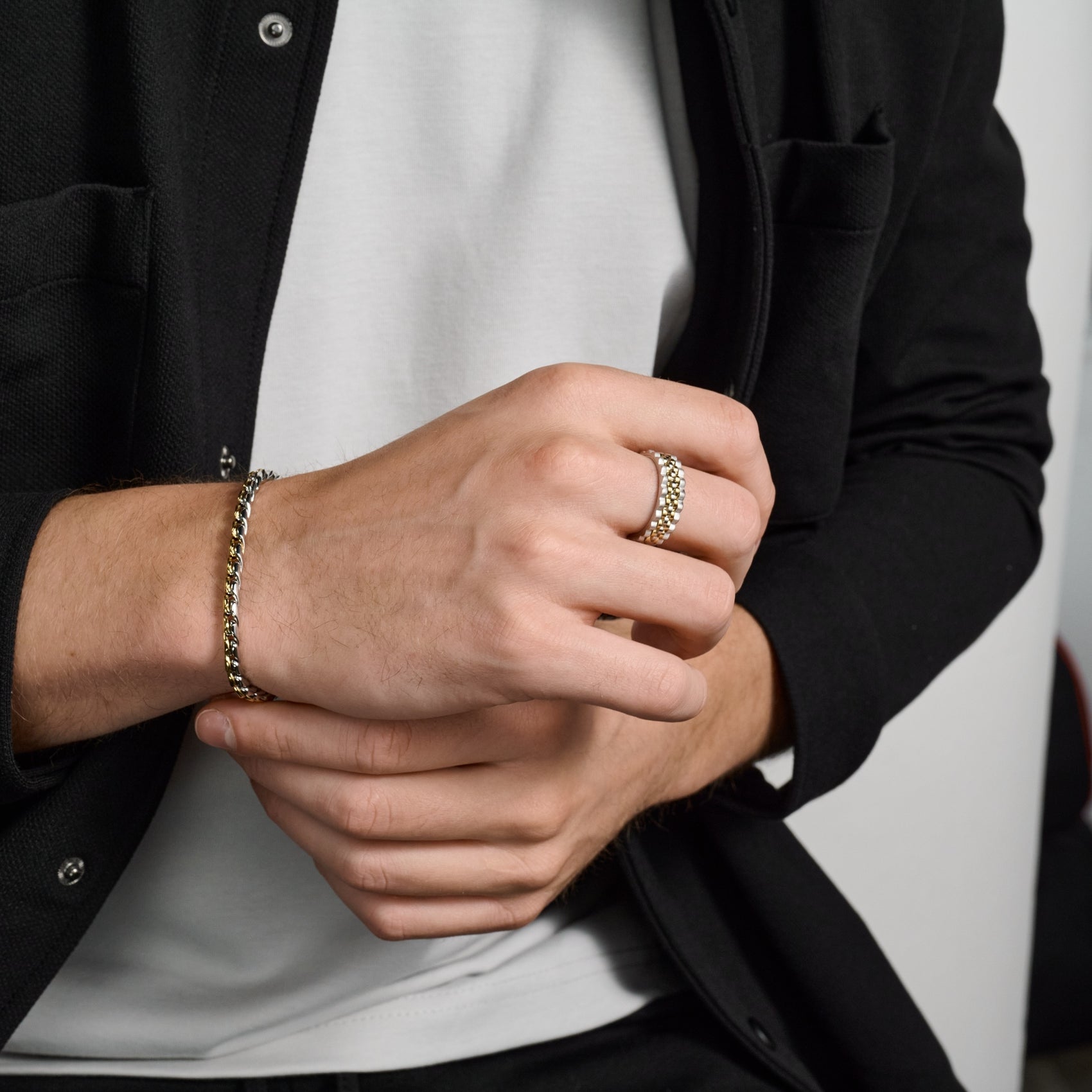 Ripple Link Two-Tone Band - Men Ring - The Steel Shop