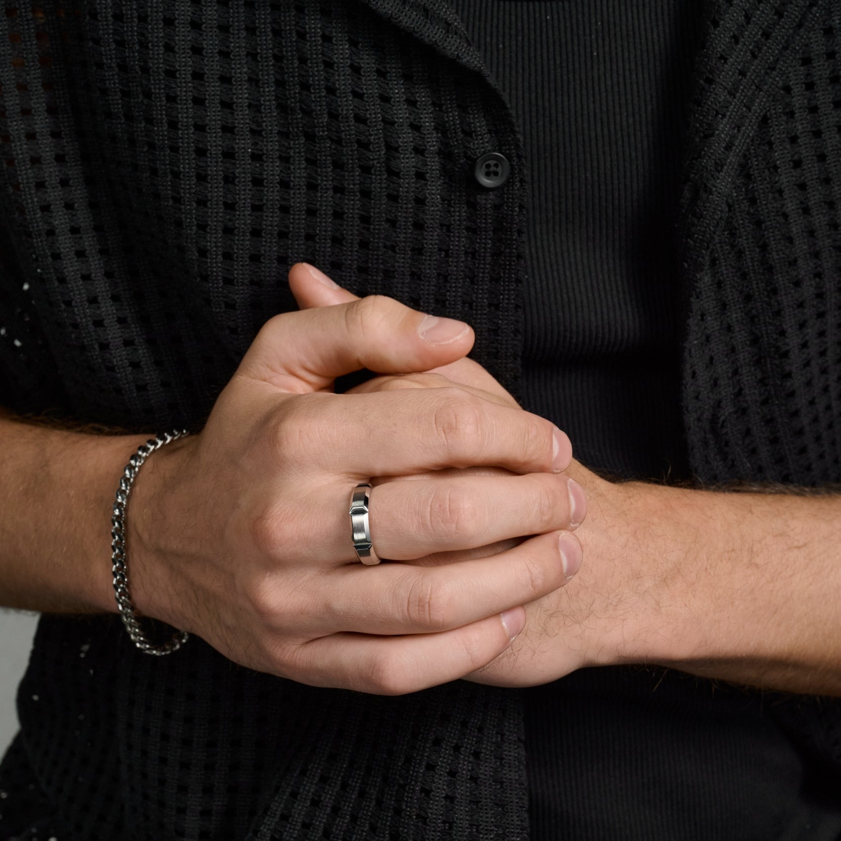 Contemporary Beveled Edge Band - Men Ring - The Steel Shop
