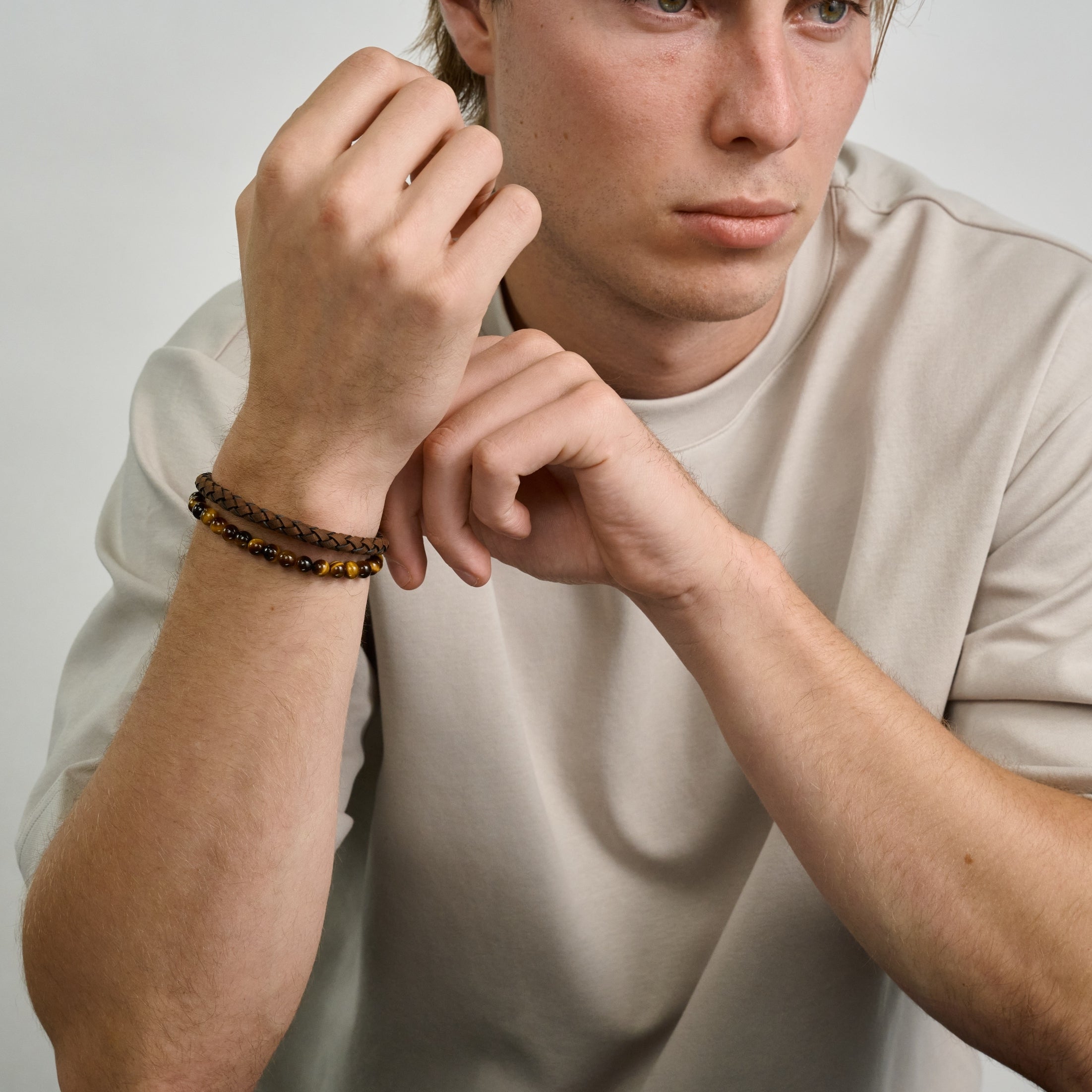 Earth Tone Brown Leather Beads Bracelet Stack | 6MM – The Steel Shop