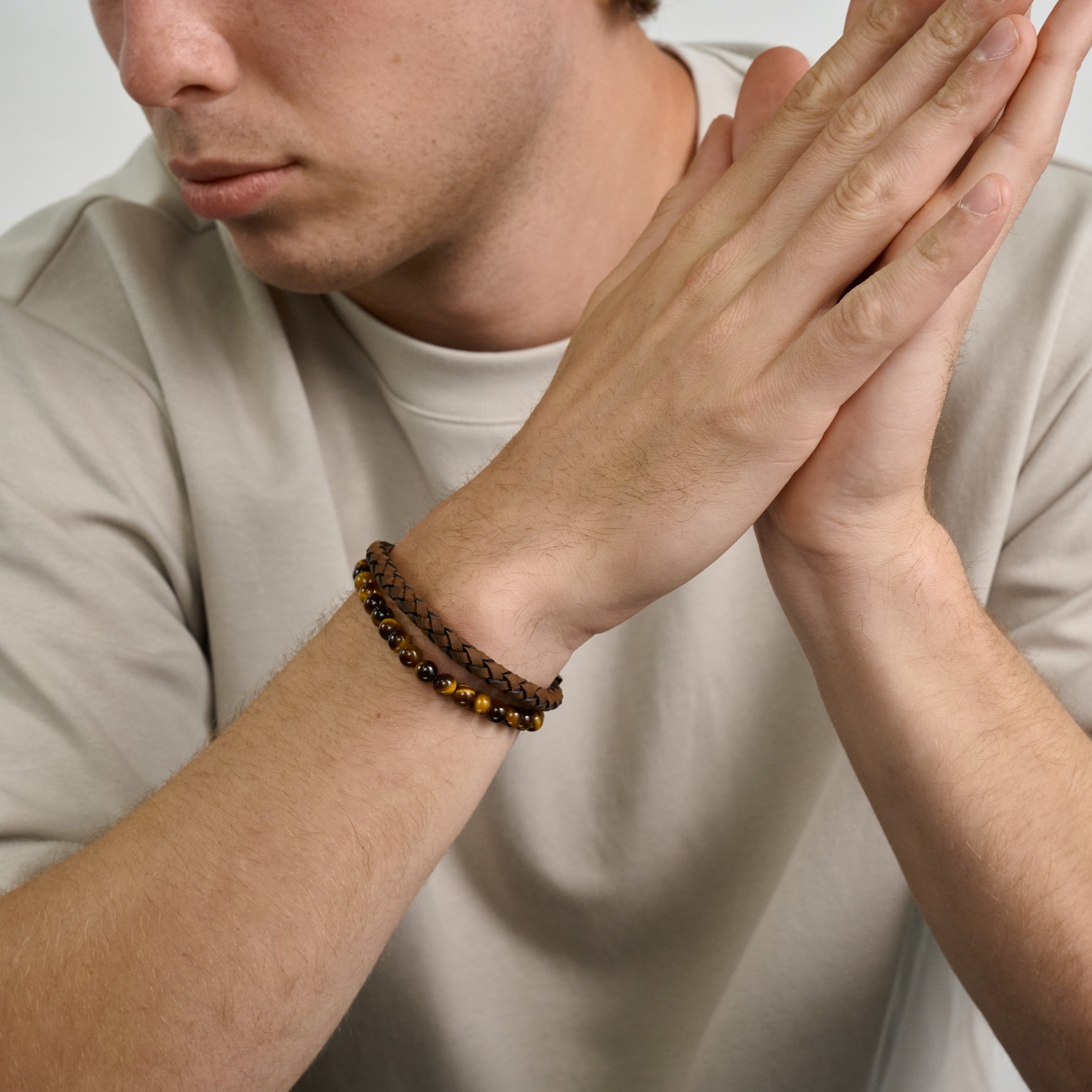 Earth Tone Brown Leather Beads Bracelet Stack | 6MM – The Steel Shop