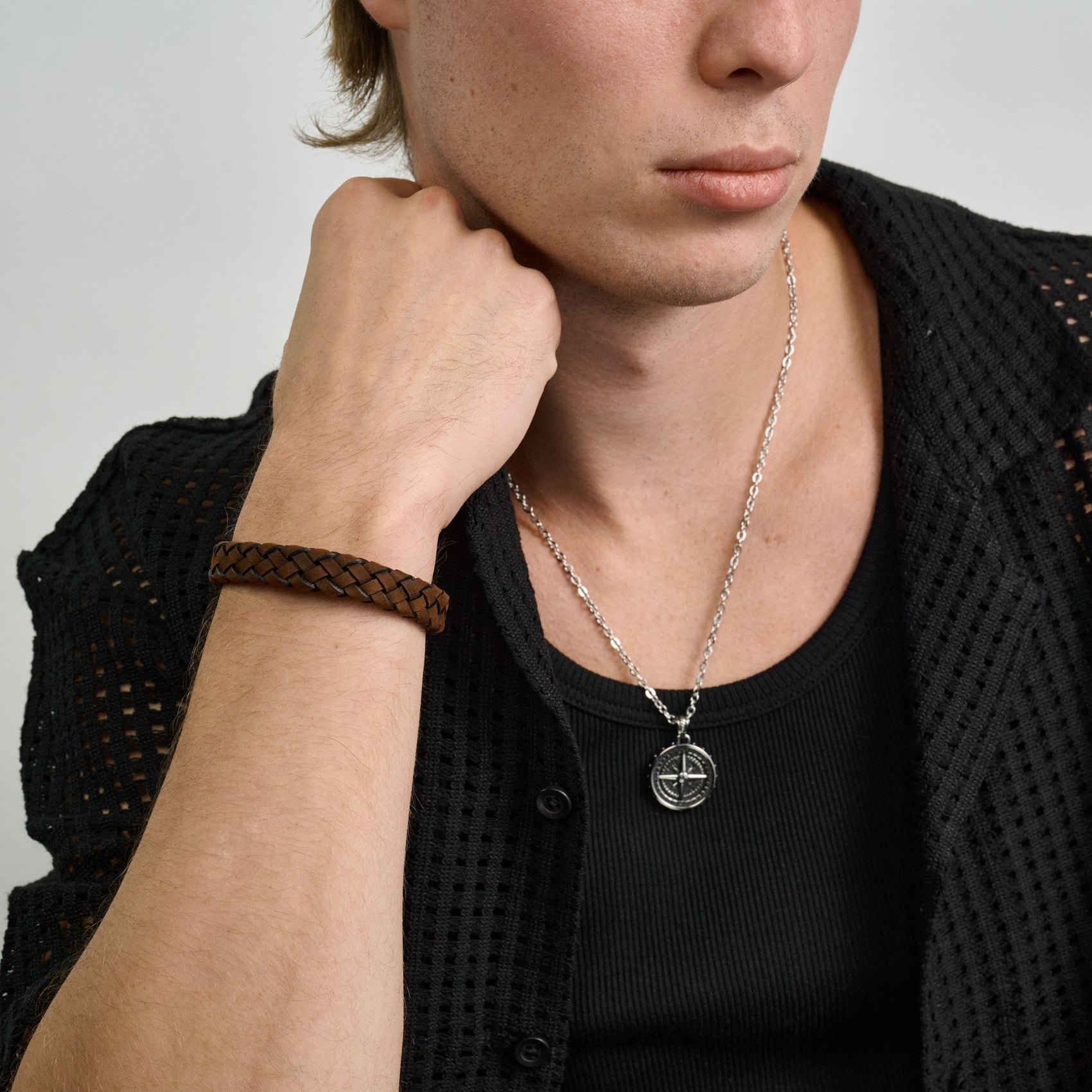 12mm Brown Leather Bracelet - Mens Steel Leather Bracelets - The Steel Shop