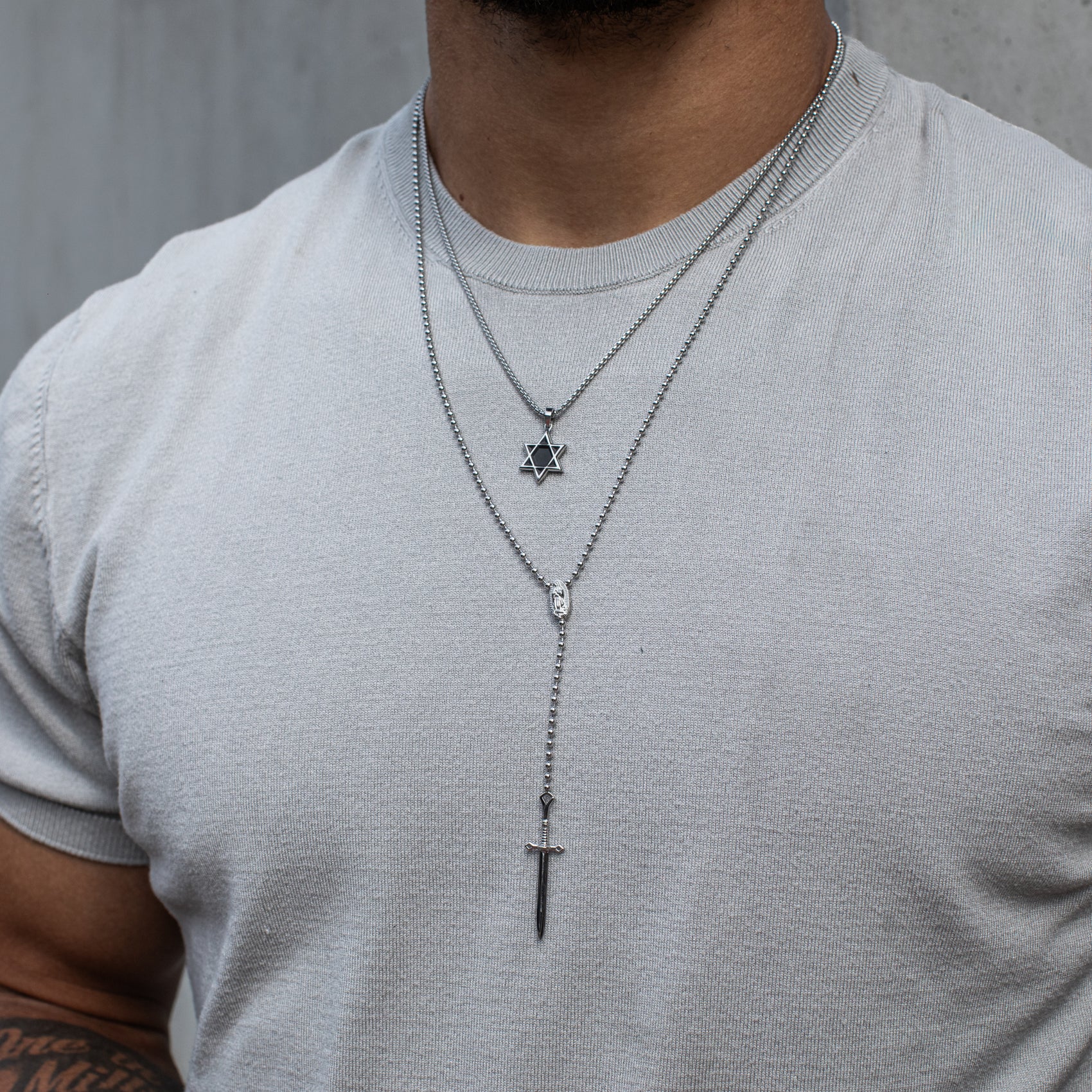 Modern Rosary Sword Necklace - Unisex Necklaces - The Steel Shop