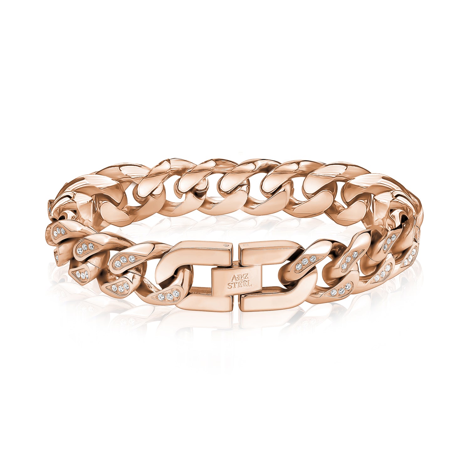 14mm Stone-Set Chunky Cuban Link Bracelet - Mens Steel Bracelets - The Steel Shop
