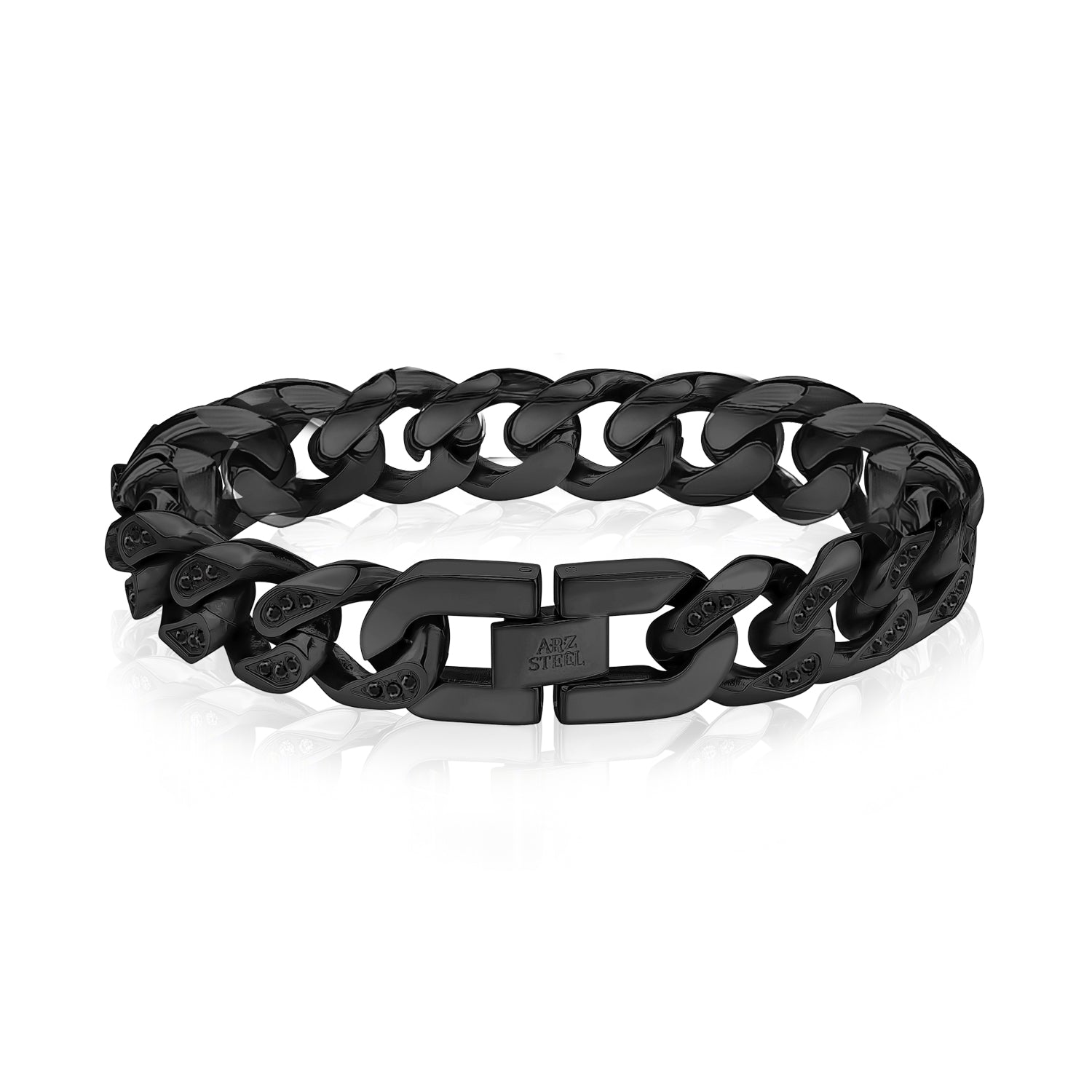 14mm Stone-Set Chunky Cuban Link Bracelet - Mens Steel Bracelets - The Steel Shop